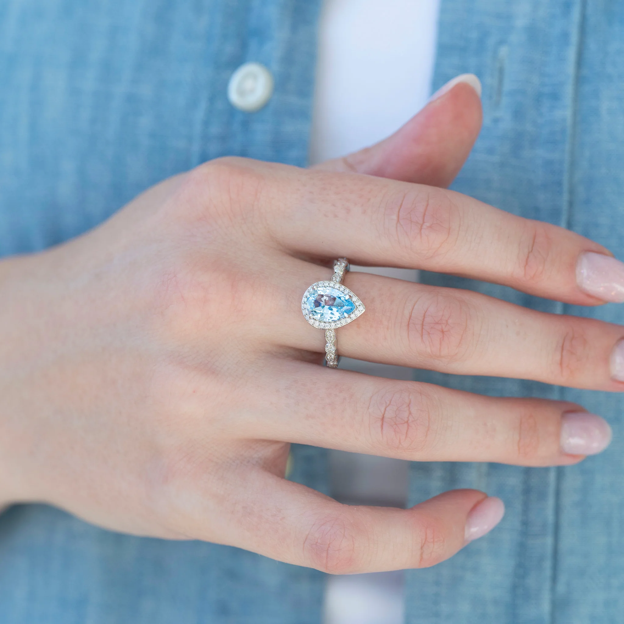 Natural Aquamarine Engagement Ring in 14K White Gold - Image 2