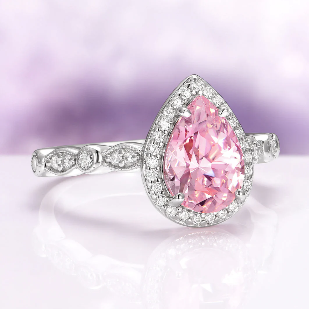Teardrop Pink Sapphire Ring in Sterling Silver - Image 3