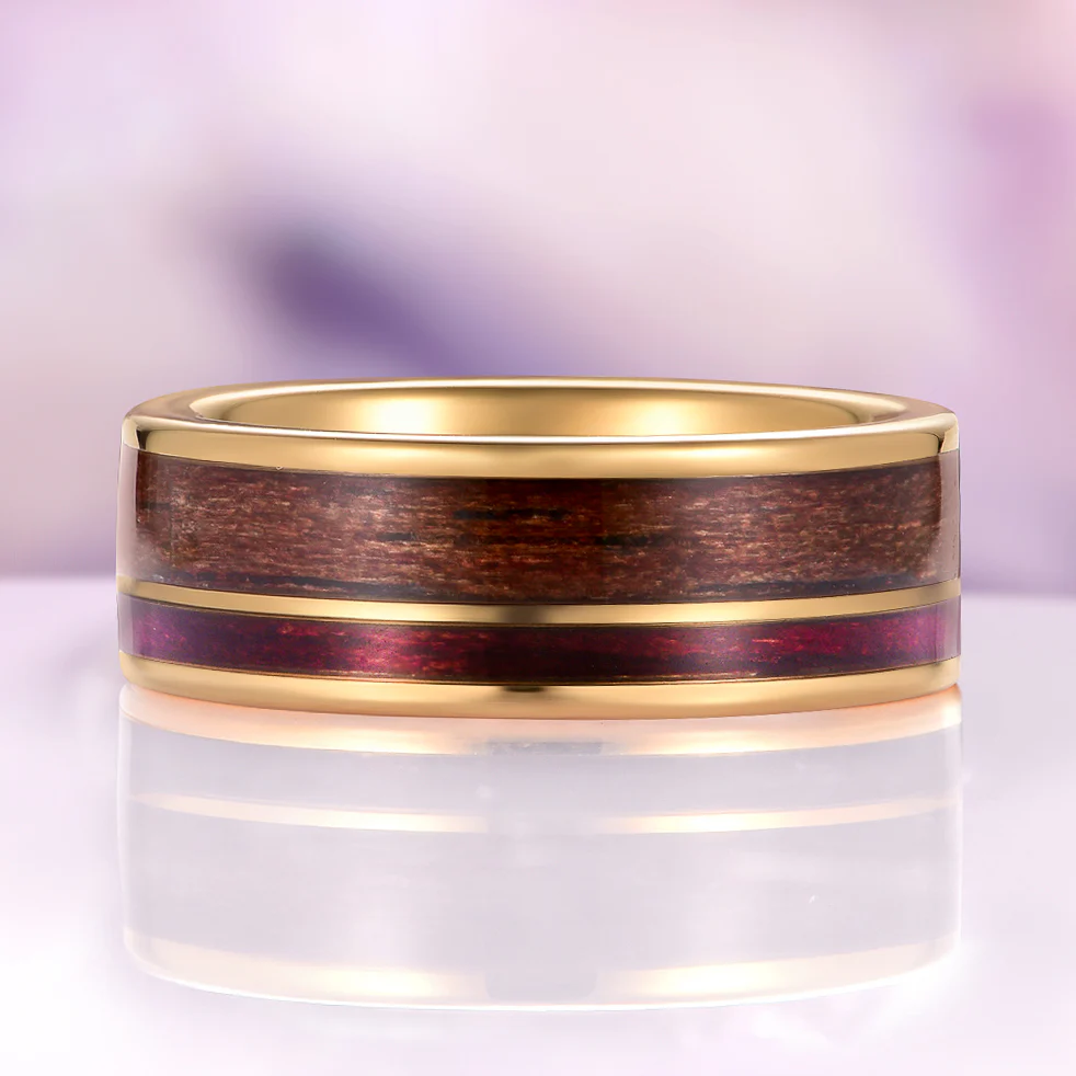 M1 Garand & Purpleheart Wood Wedding Band in Gold Tone Tungsten Carbide  (8mm) - Image 2
