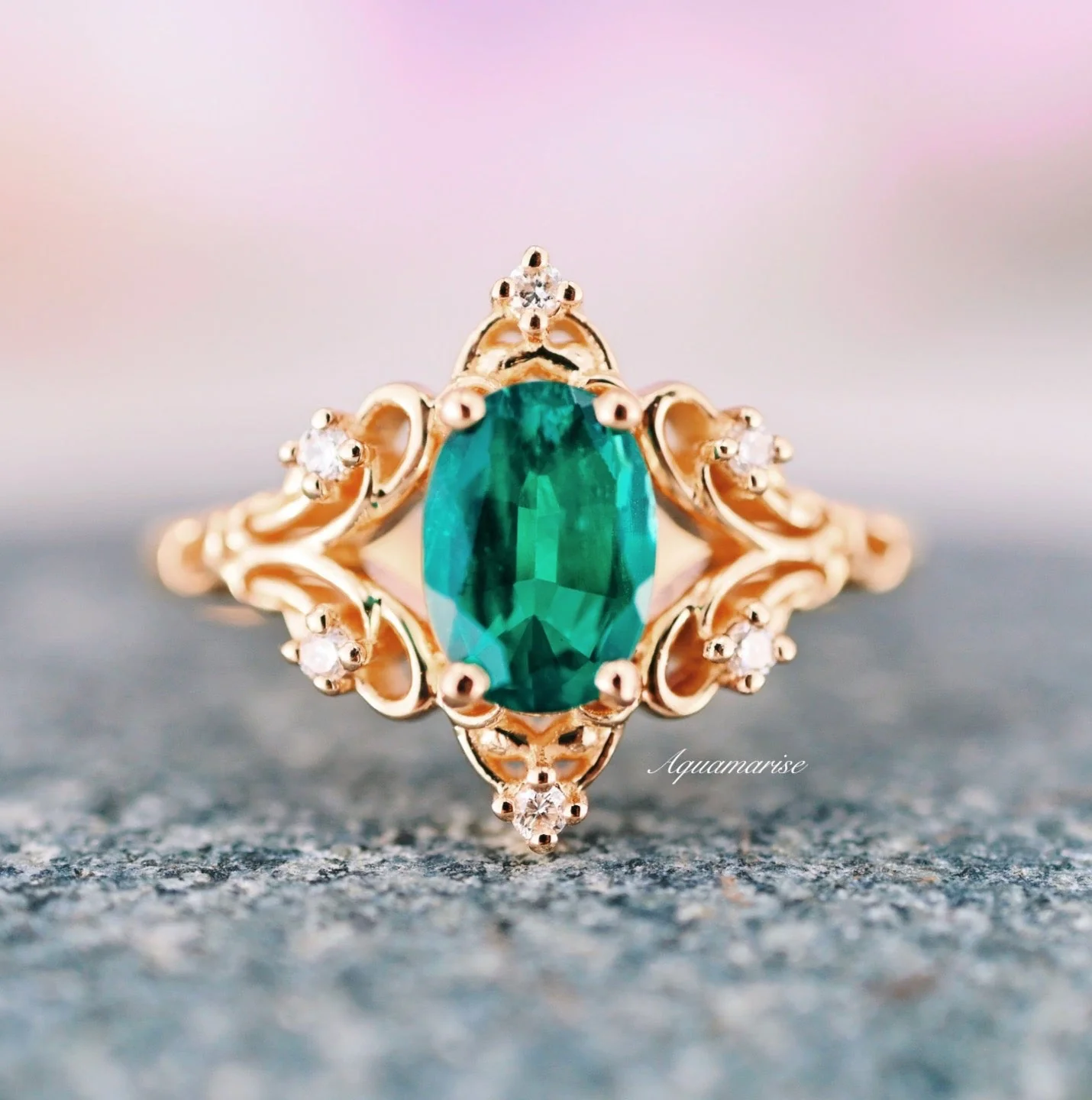 Maeve Emerald Fairy Engagement Ring in 14K Solid Yellow Gold - Image 3