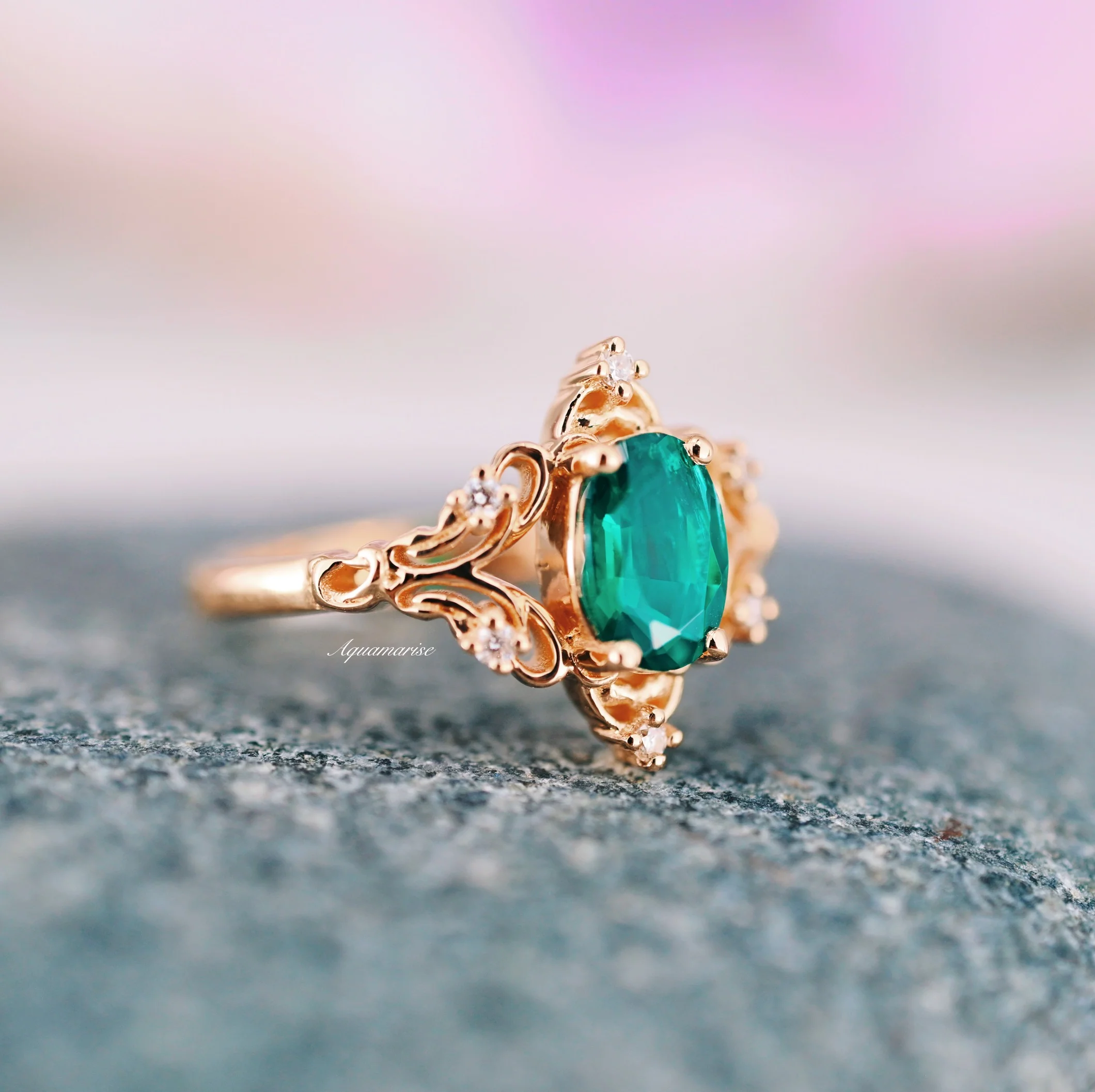 Maeve Emerald Fairy Engagement Ring in 14K Solid Yellow Gold - Image 6