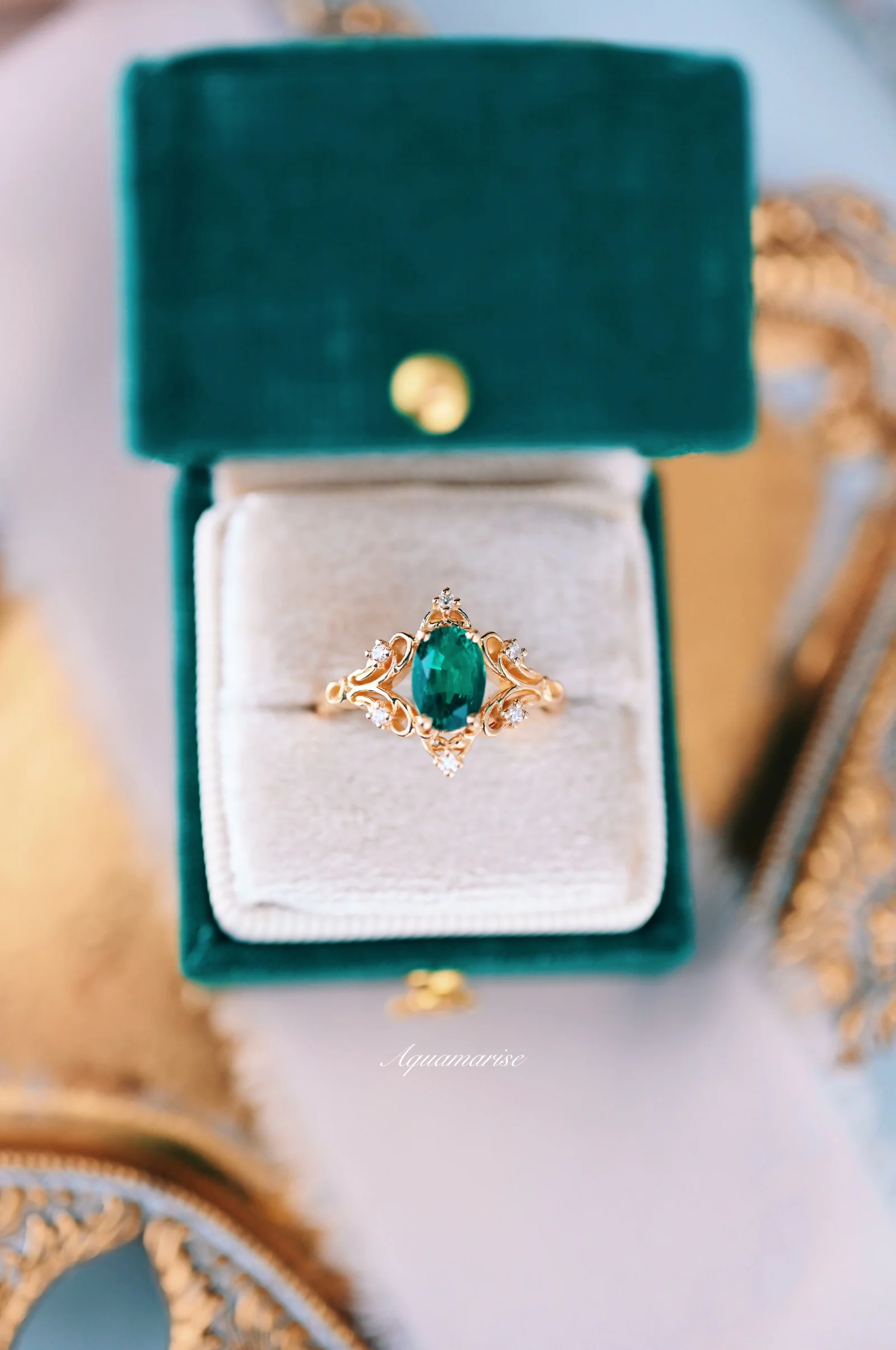 Maeve Vintage Emerald Ring in 14K Yellow Gold Vermeil - Image 3