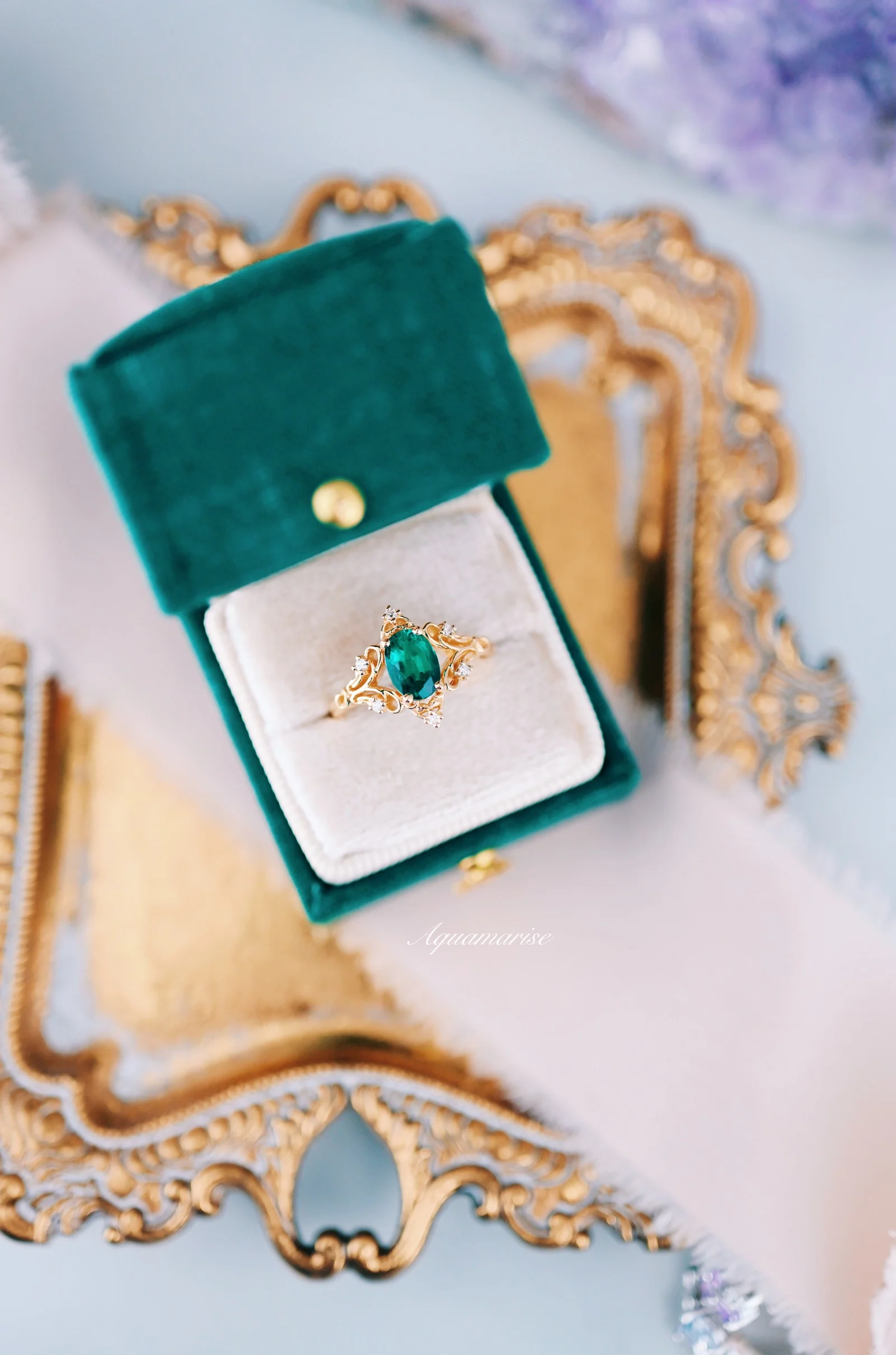 Maeve Vintage Emerald Ring in 14K Yellow Gold Vermeil - Image 4