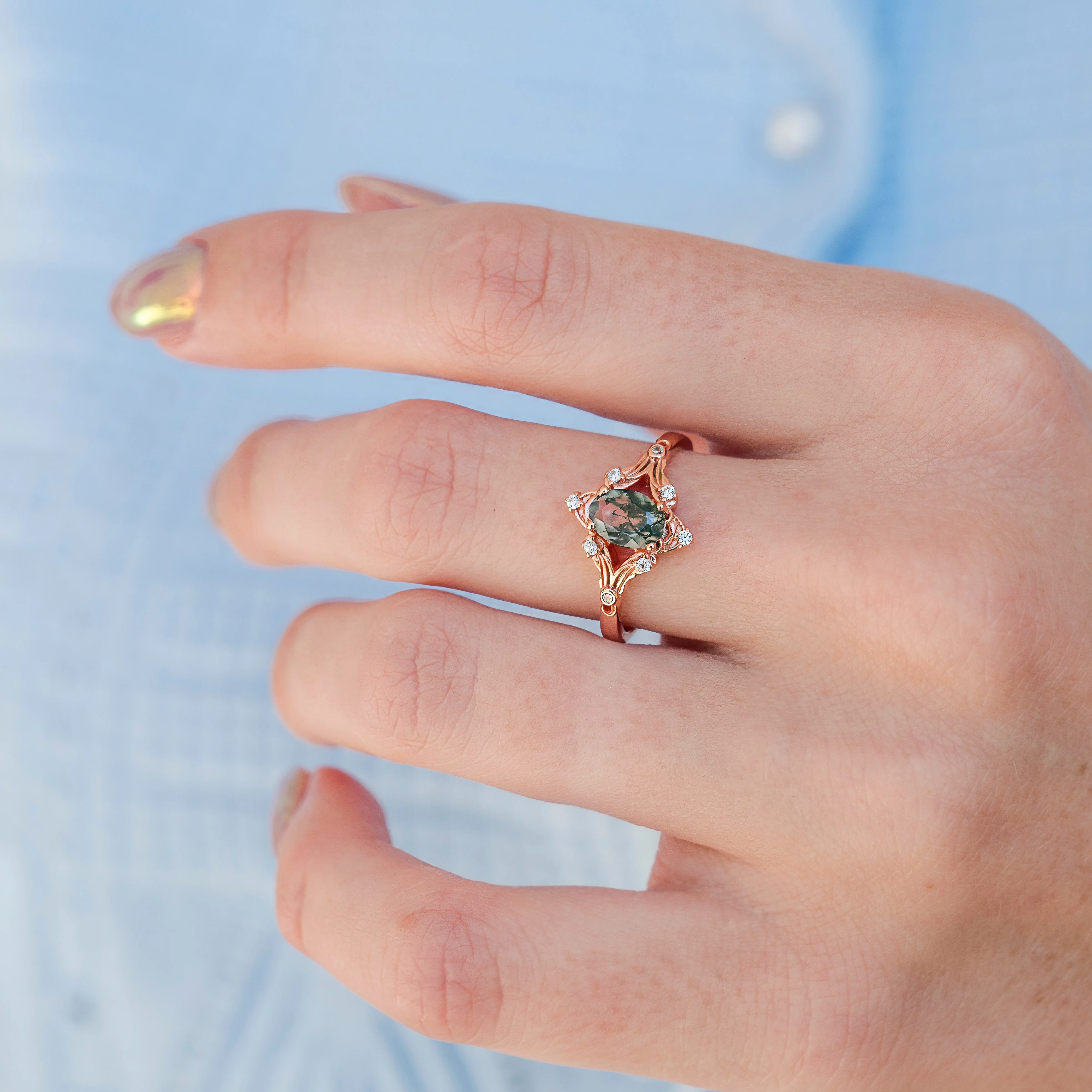 Maeve Green Moss Agate Ring- 14K Solid Rose Gold - Image 2