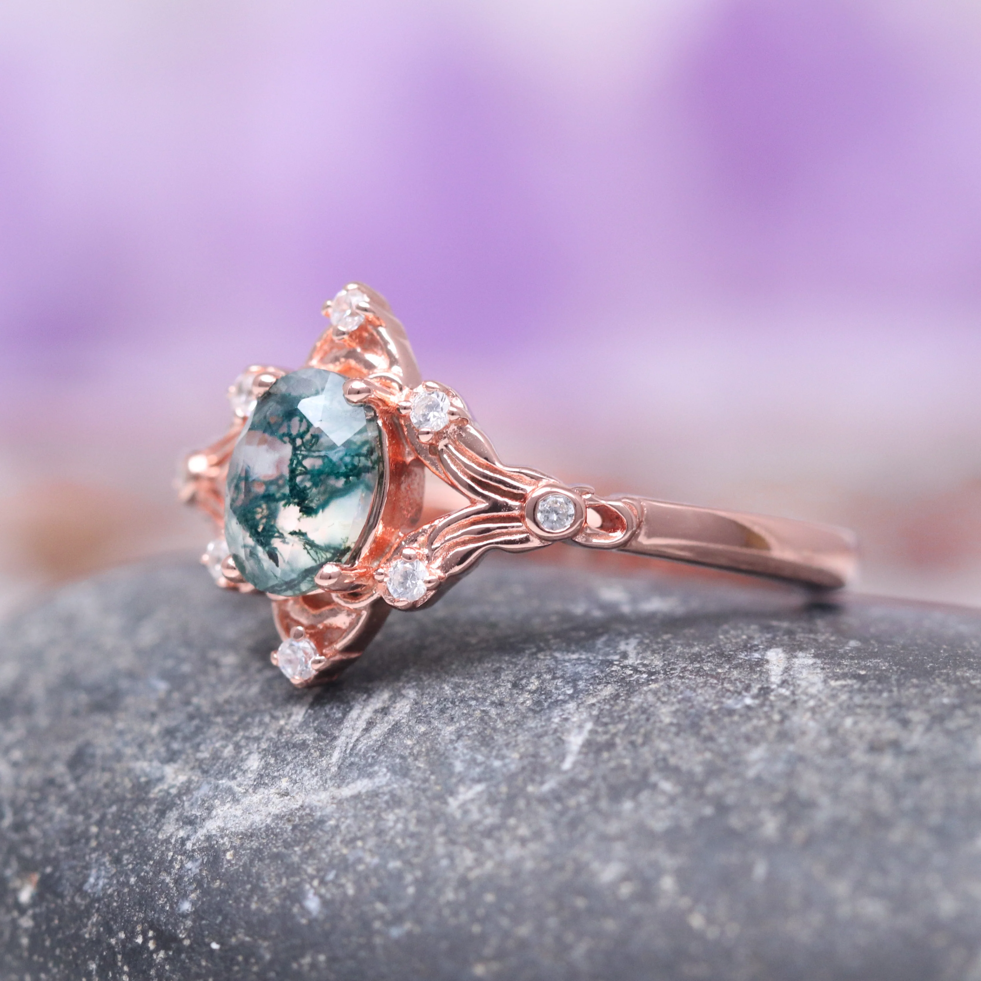 Maeve Green Moss Agate Ring- 14K Solid Rose Gold - Image 3