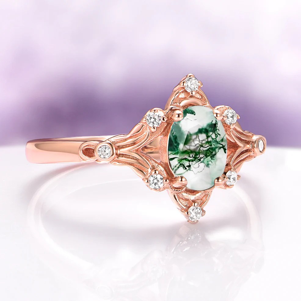 Maeve Green Moss Agate Ring- 14K Solid Rose Gold - Image 4