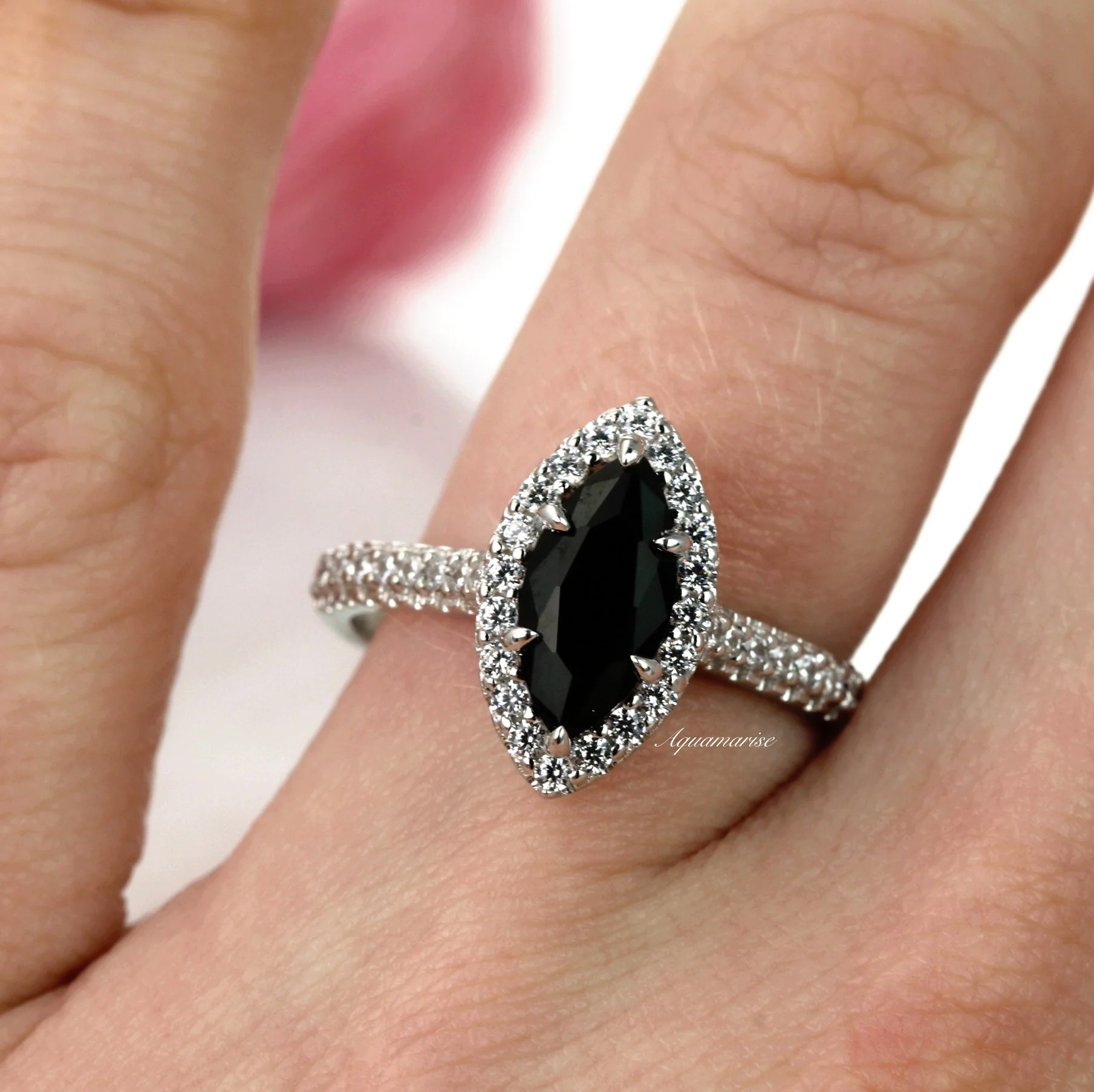 Valeria Marquise Black Onyx Ring in Sterling Silver - Image 3