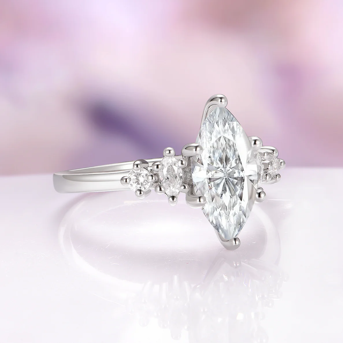 Marquise Lab-Grown Diamond Engagement Ring in 14K White Gold (IGI Certified) - Image 3