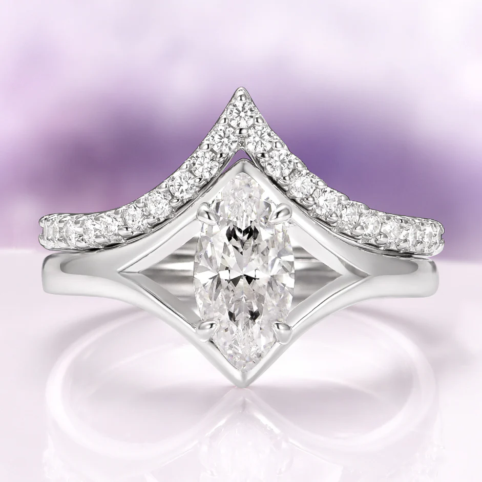 Marquise Cut Simulated Diamond Couples Ring Set - Image 7