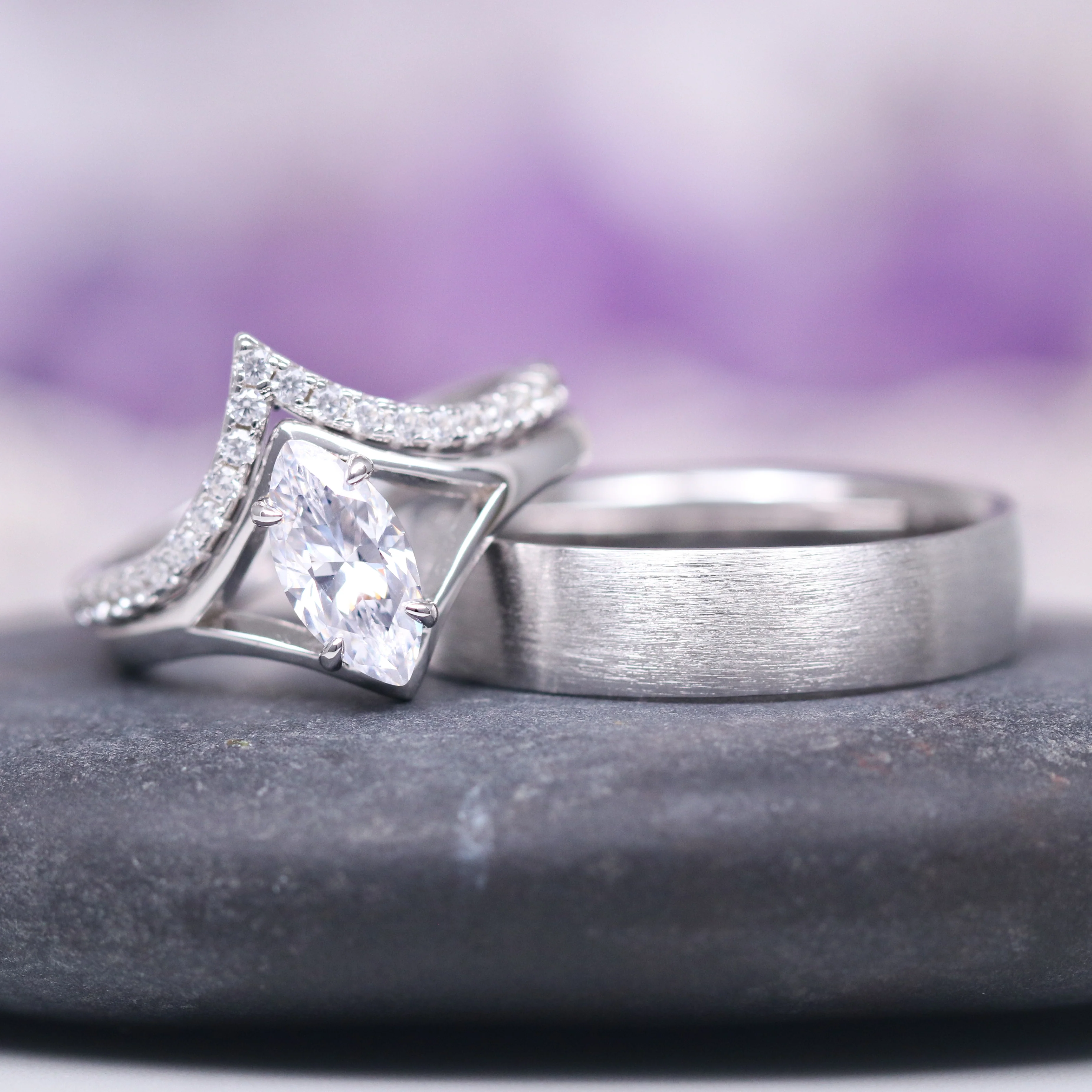 Marquise Cut Simulated Diamond Couples Ring Set