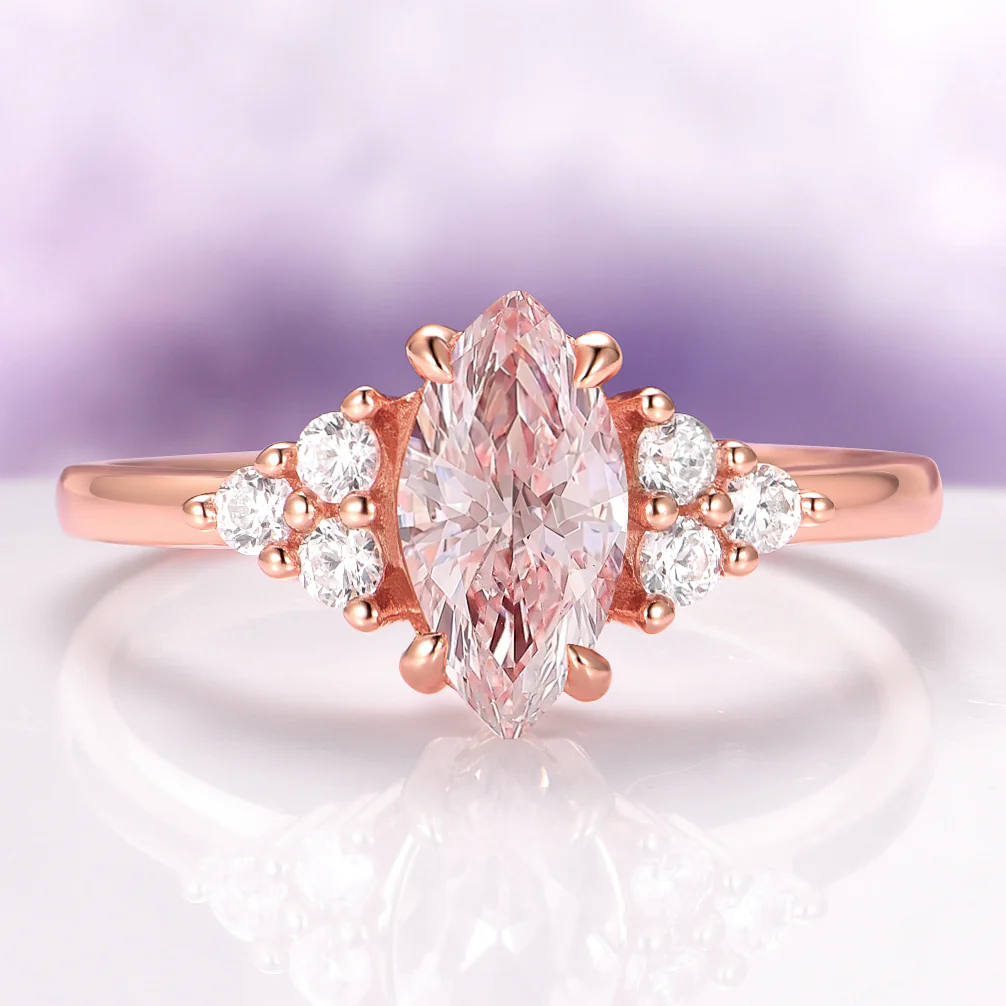 Marquise Cut Morganite Engagement Ring in 14K Solid Rose Gold