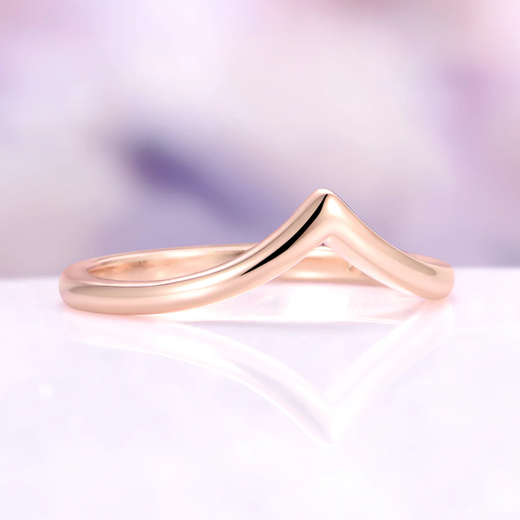Chevron Nesting Wedding Band in Solid 14K Rose Gold - Image 4