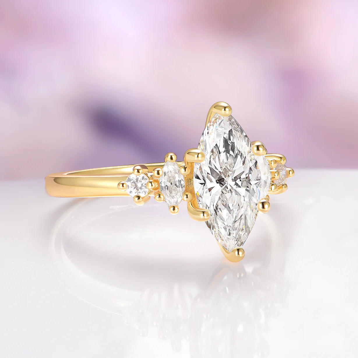 Marquise Moissanite Engagement Ring in Solid 14K Yellow Gold - Image 2