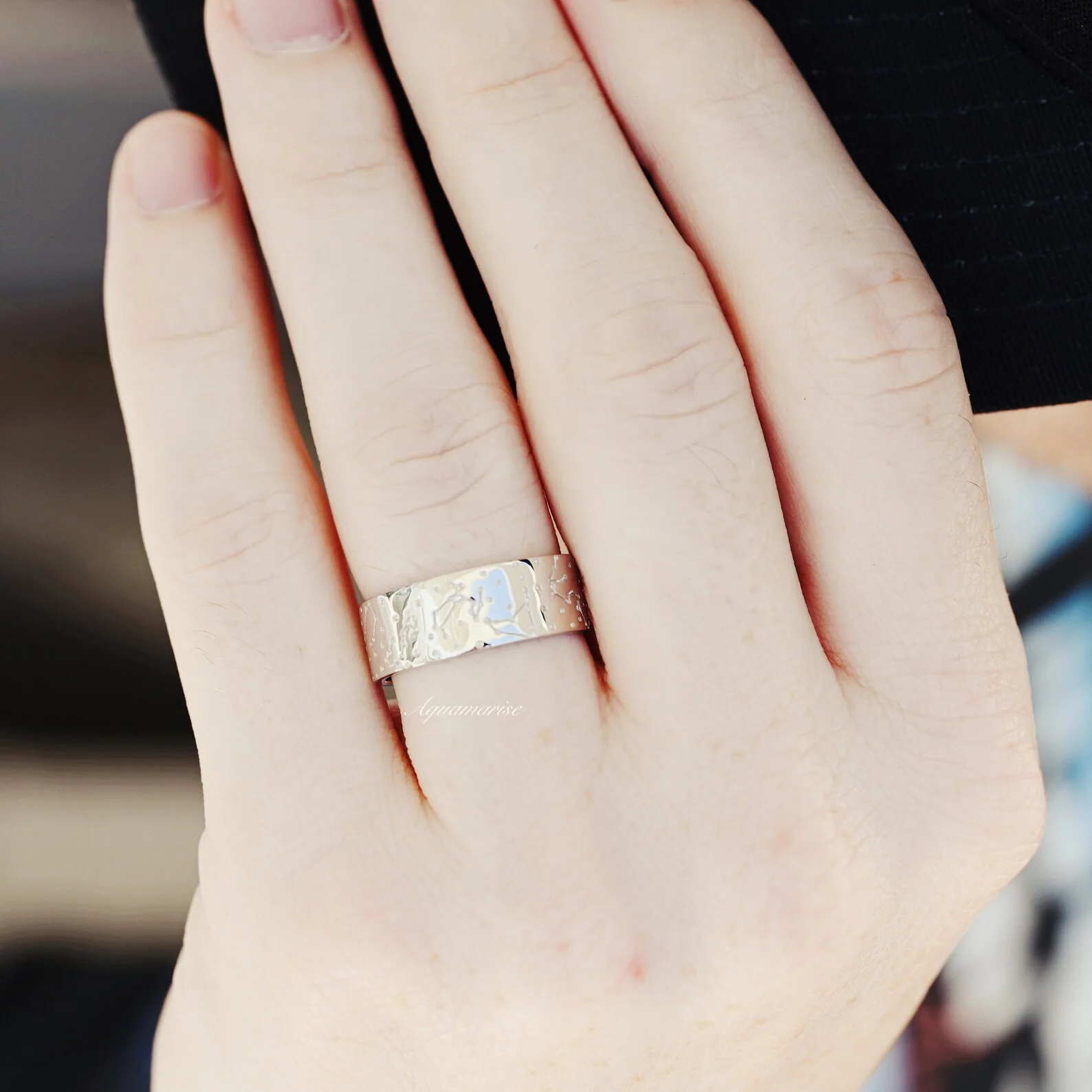 Moissanite & Crescent Moon Constellation Couples Ring Set - Image 7