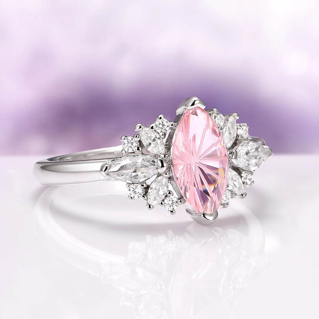 Adeline Unique Fireworks Cut Morganite Couples Ring Set - Image 4