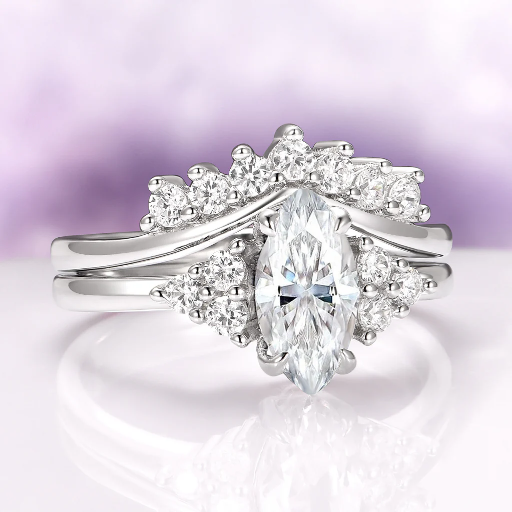 Marquise Cut White Sapphire Engagement Ring Set in Sterling Silver - Image 5