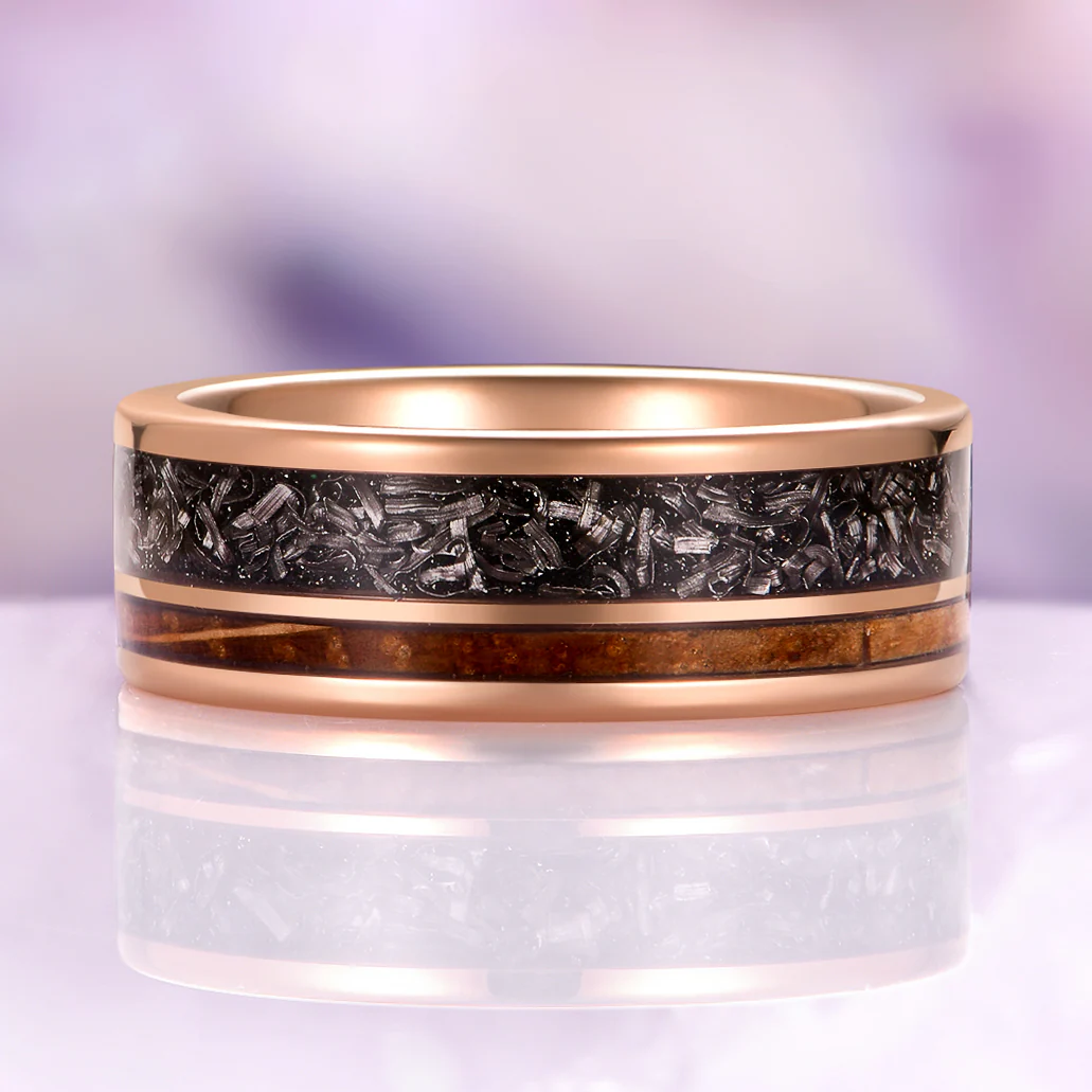 Meteorite & Whiskey Barrel Band in Rose Gold Tungsten Carbide (8mm) - Image 2