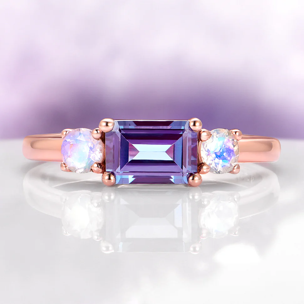Alexandrite and Moonstone Ring in 14K Solid Rose Gold