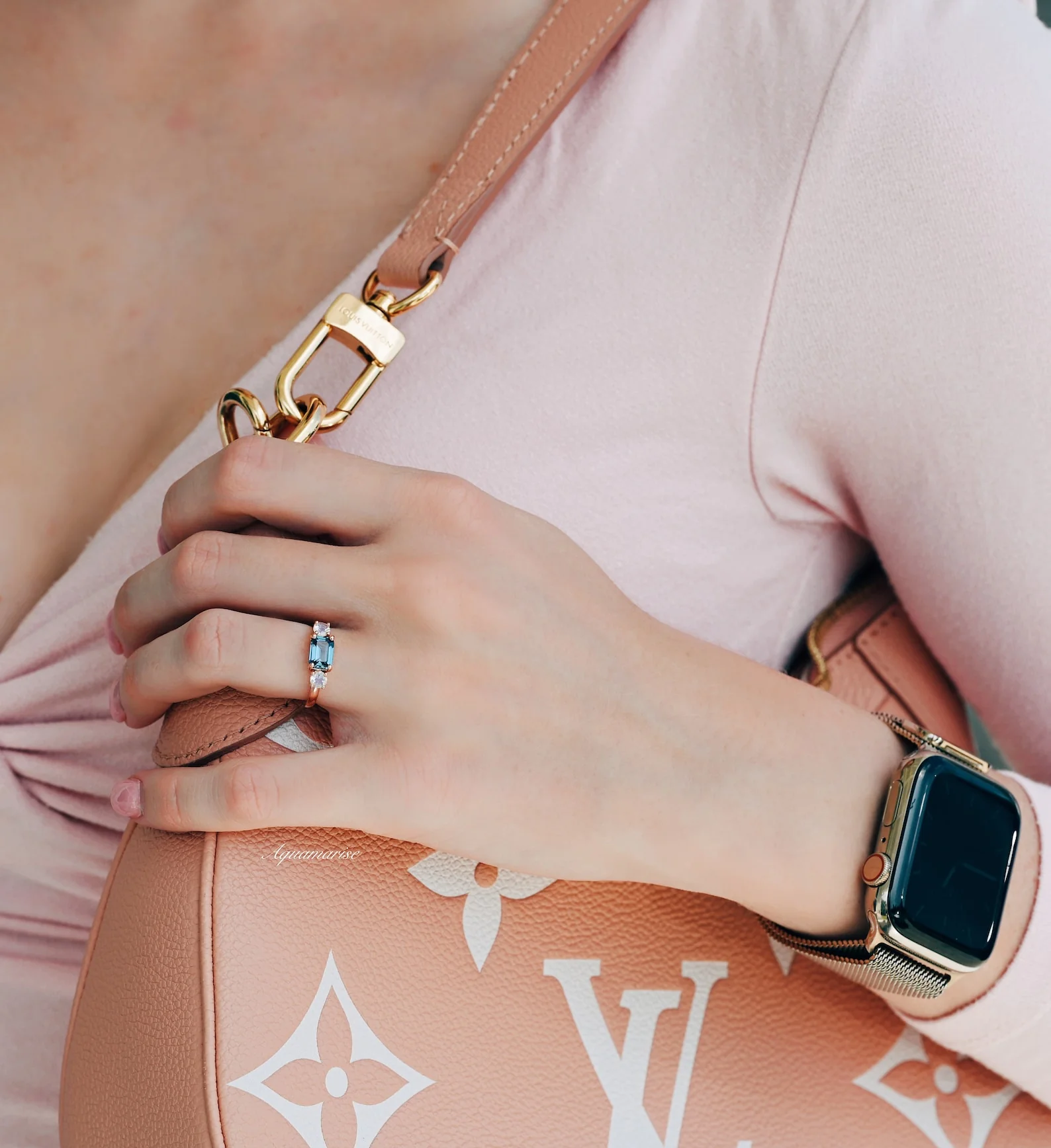 Alexandrite and Moonstone Ring in 14K Solid Rose Gold - Image 3