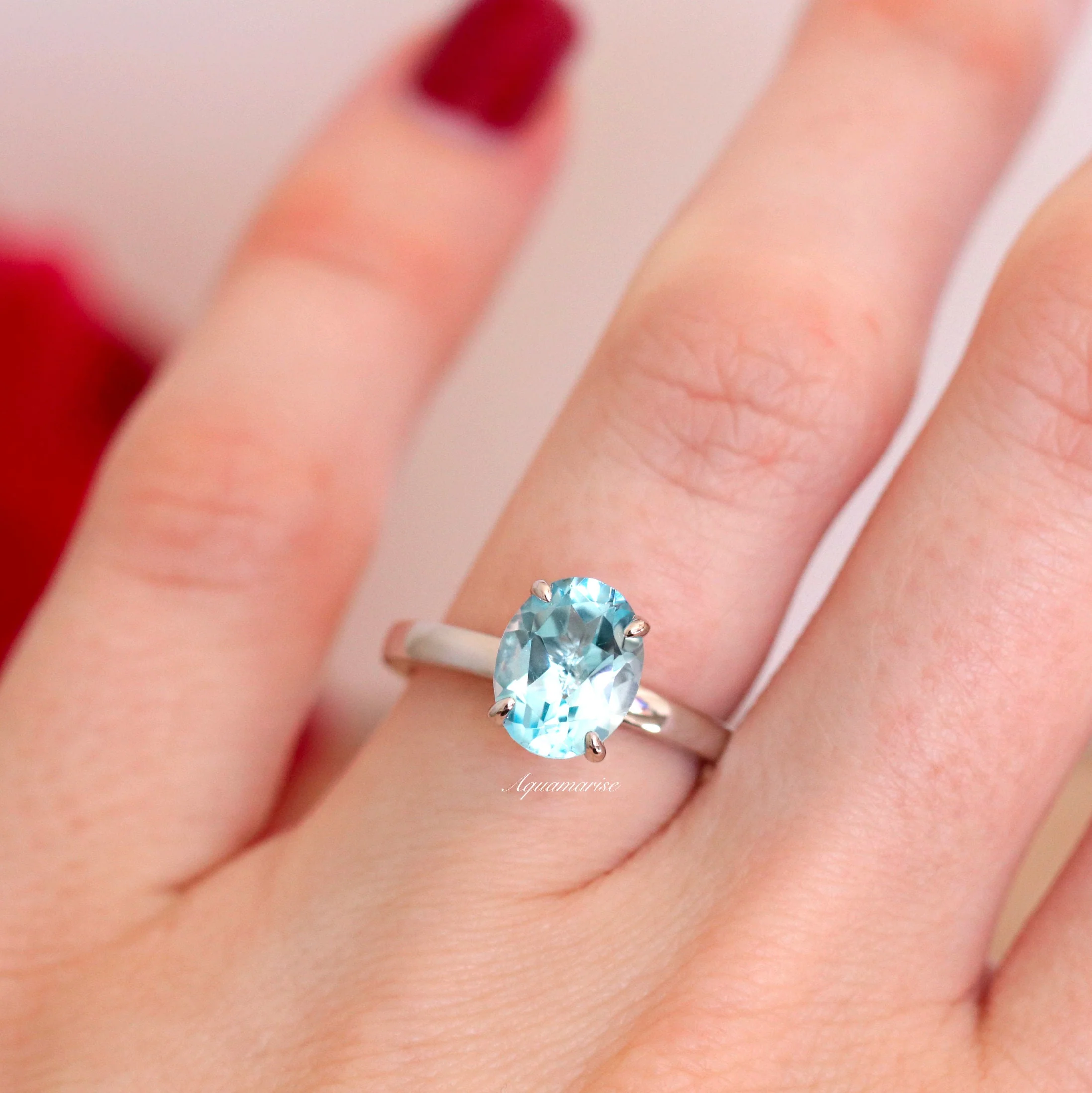 Minimalist Aquamarine Ring in Sterling Silver - Image 3