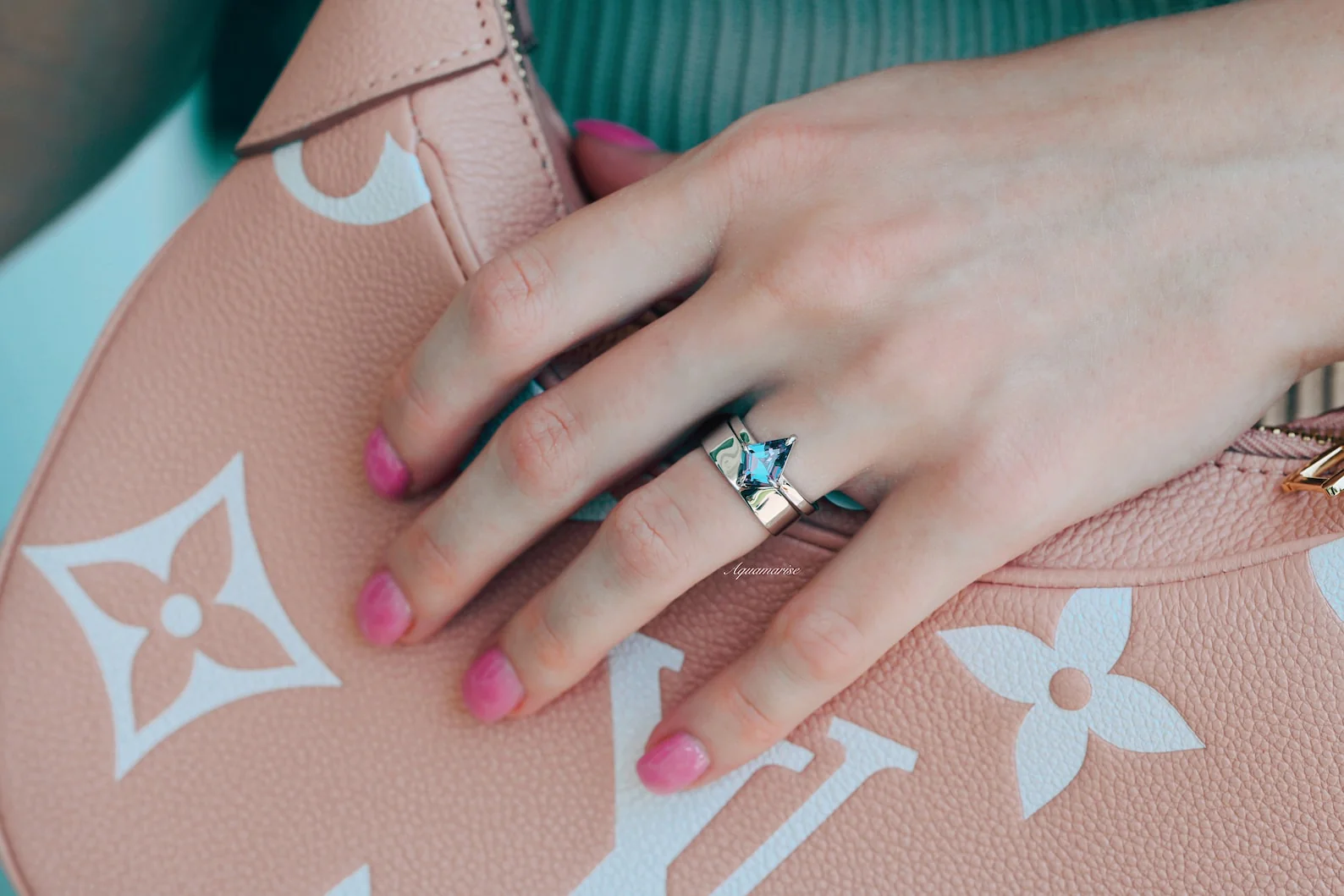 Geometric Kite Cut Alexandrite Engagement Ring in 14K White Gold - Image 3