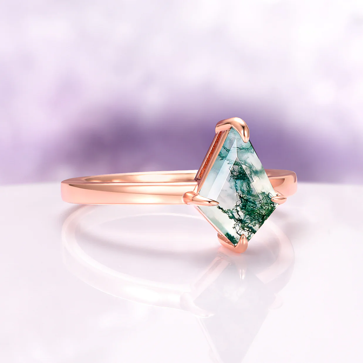 Kite Cut Green Moss Agate Couples Ring Set - Image 8