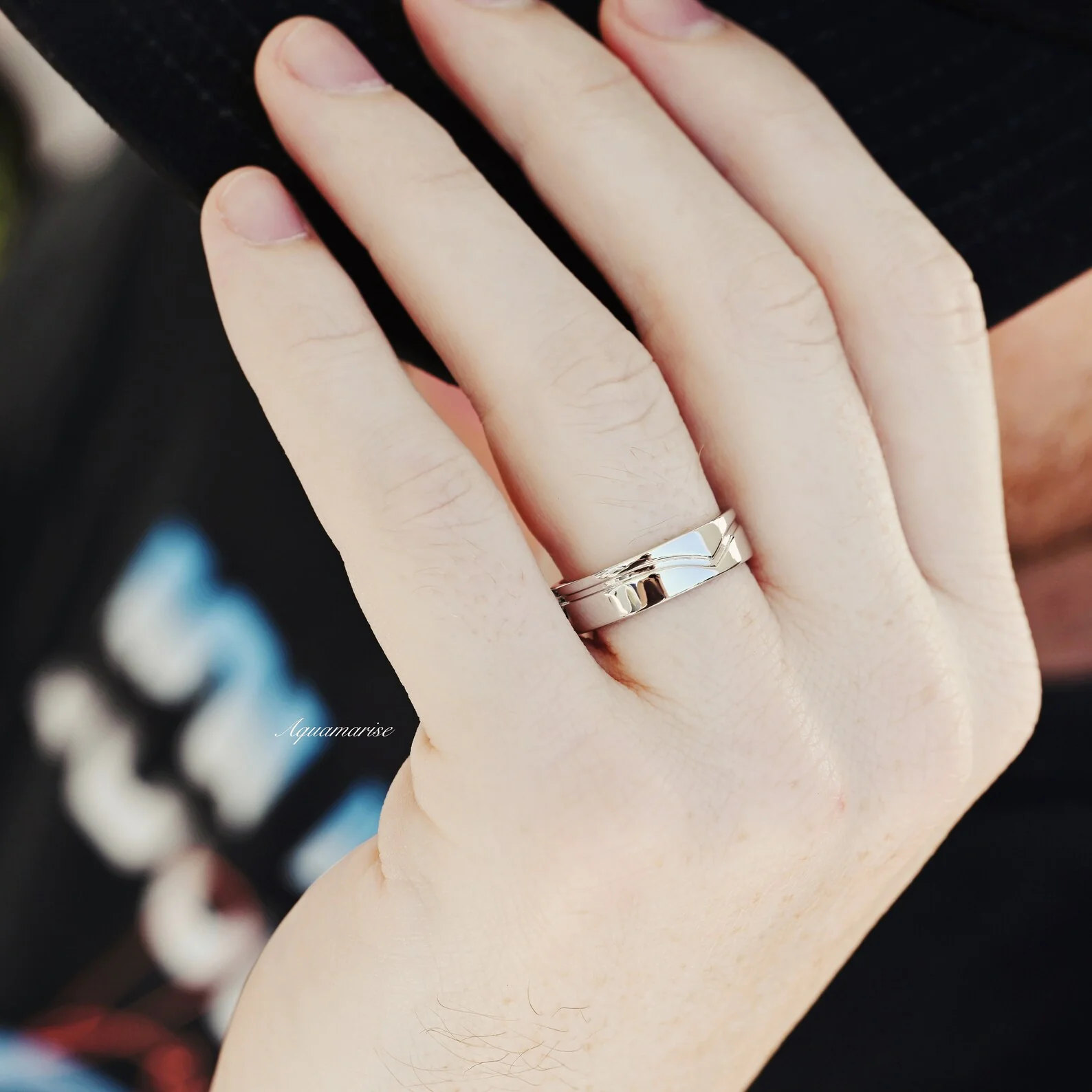Chevron Wedding Band- 5MM 925 Sterling Silver - Image 4