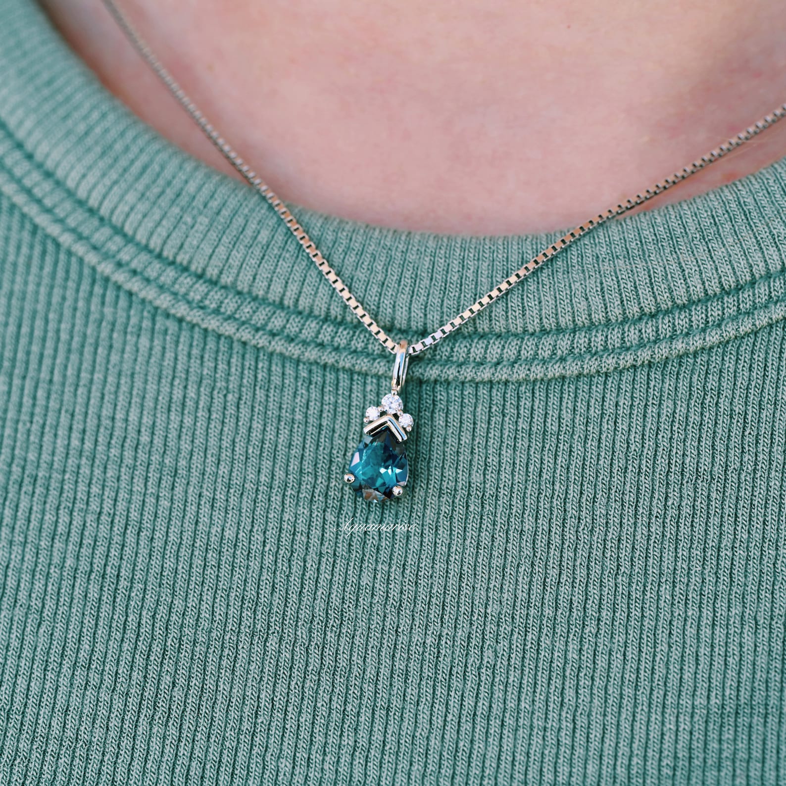 Teardrop Alexandrite Pendant Necklace in Sterling Silver - Image 3