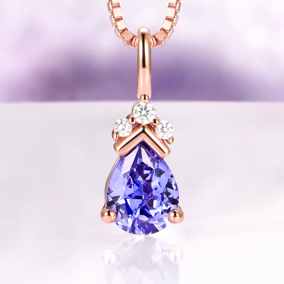 Teardrop Tanzanite Necklace in 14K Rose Gold Vermeil
