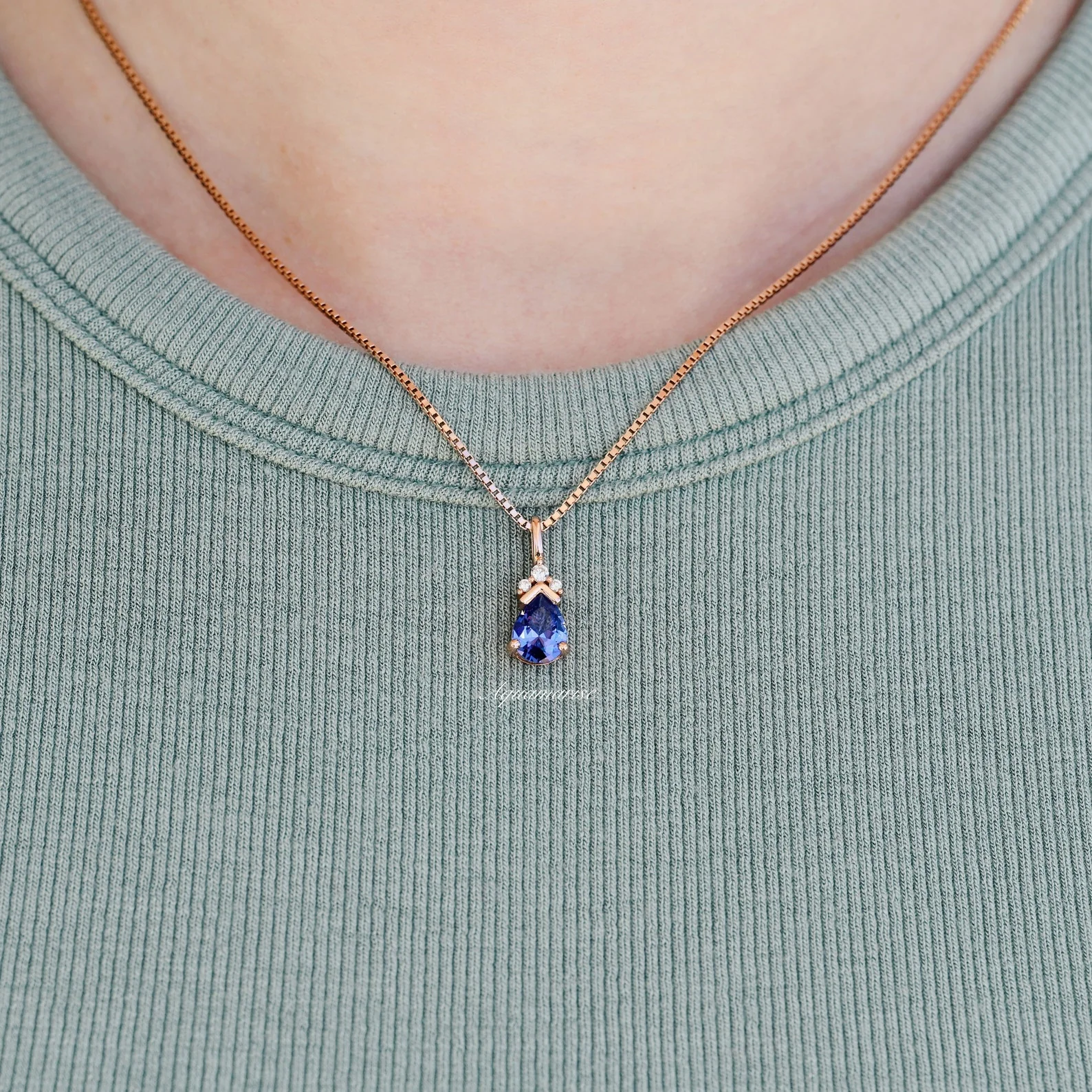 Teardrop Tanzanite Necklace in 14K Rose Gold Vermeil - Image 2