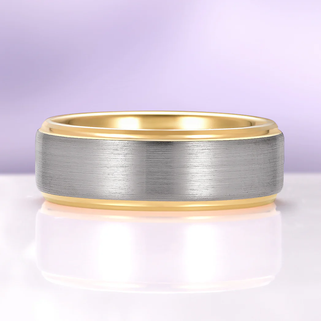 Minimalist Tungsten Wedding Ring- Two-Tone Silver & Gold Band (8mm) - Image 3