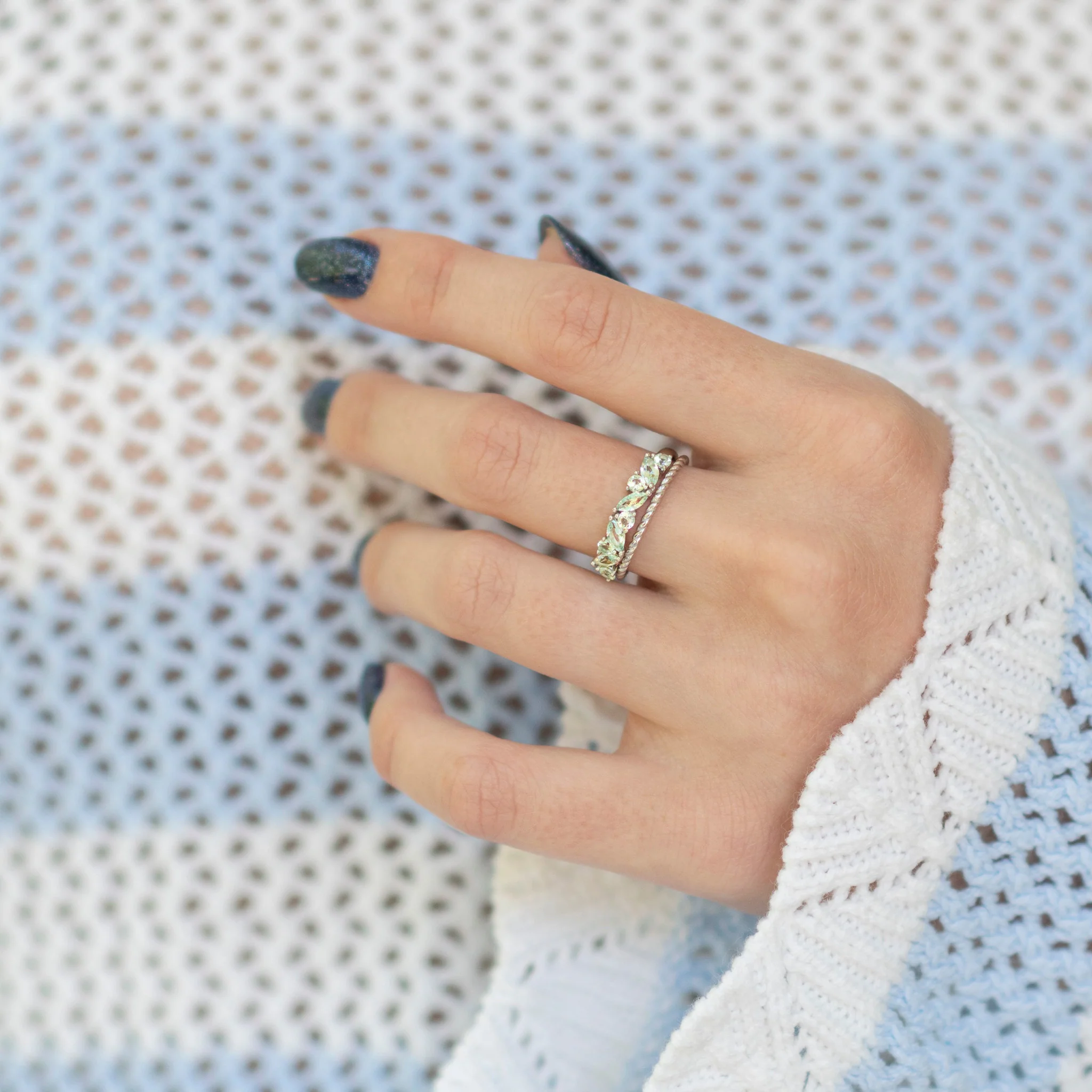 Willow Mint Green Sapphire Ring Set- Sterling Silver - Image 2