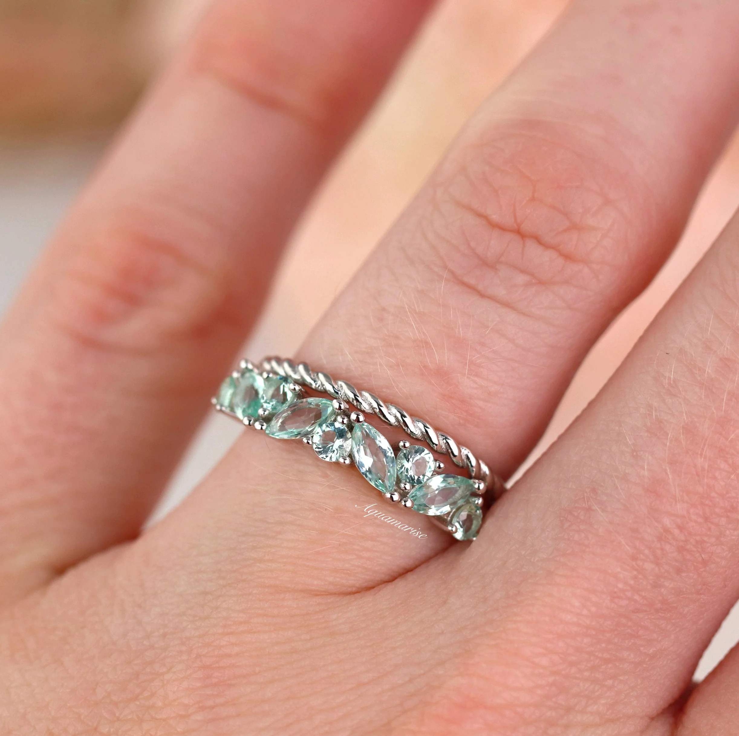 Willow Mint Green Sapphire Ring Set- Sterling Silver - Image 4