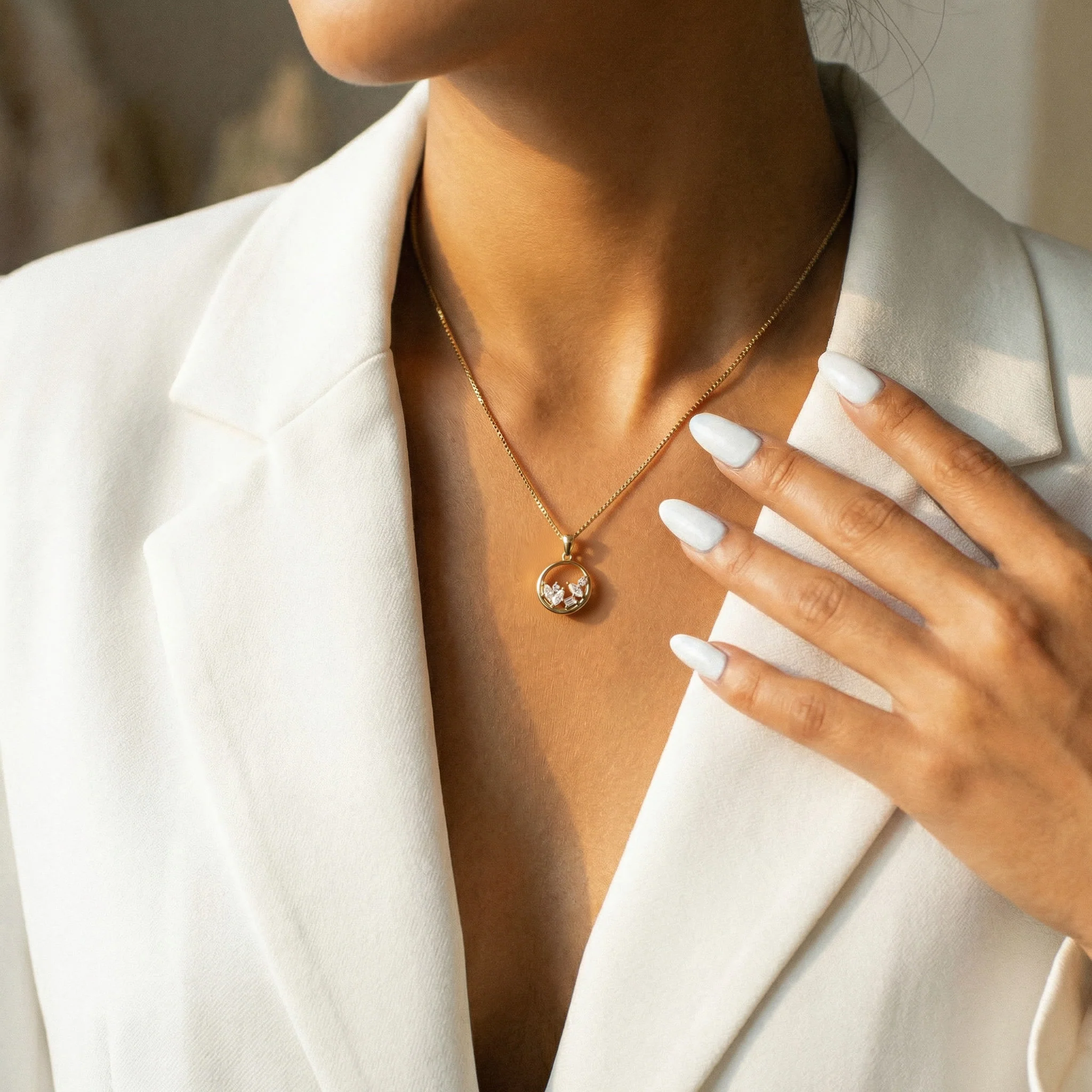 Moissanite Cluster Necklace in 14K Yellow Gold Vermeil - Image 2