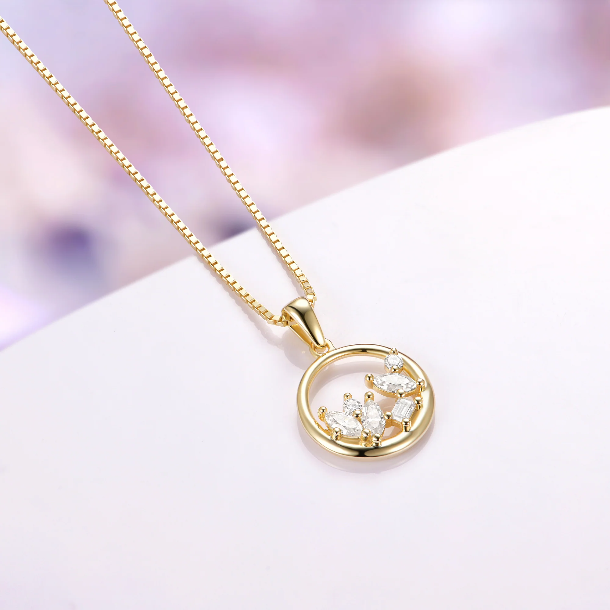 Moissanite Cluster Necklace in 14K Yellow Gold Vermeil - Image 3