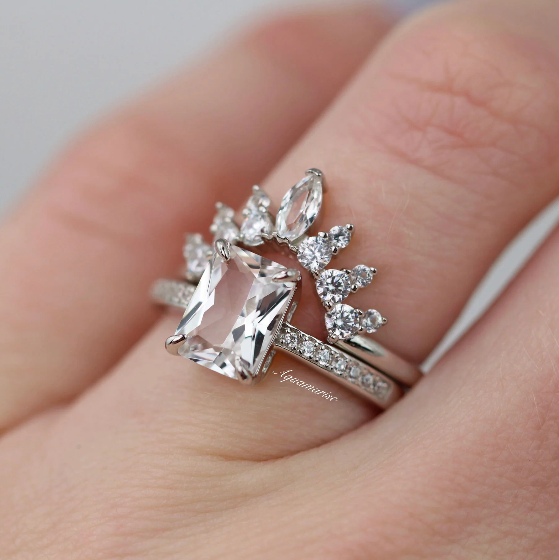 Marquise Diamond Stacking Wedding Band in 14K White Gold - Image 2