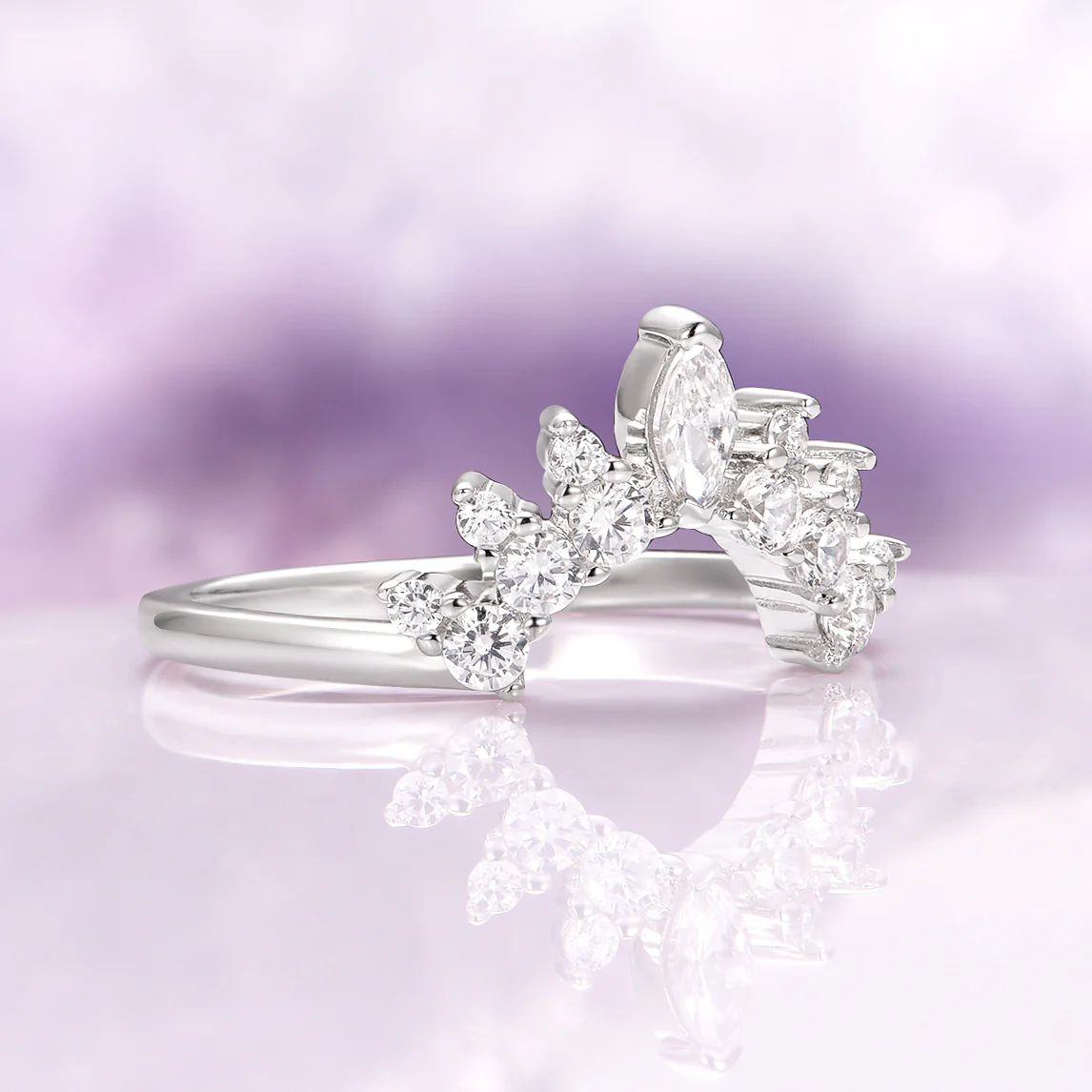 Marquise Diamond Stacking Wedding Band in 14K White Gold - Image 3