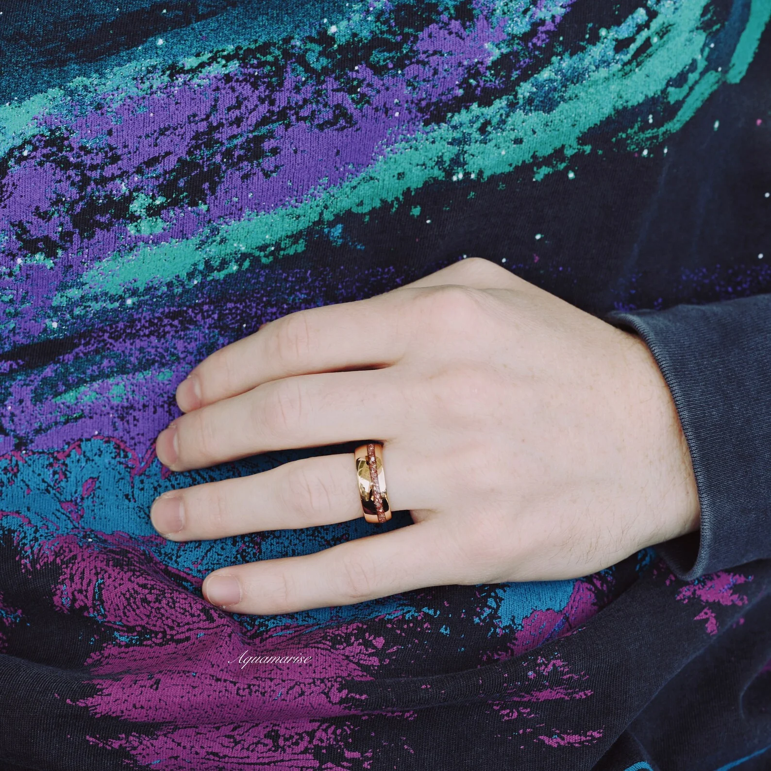 Morganite Wedding Band- 8MM Rose Gold Tungsten - Image 2