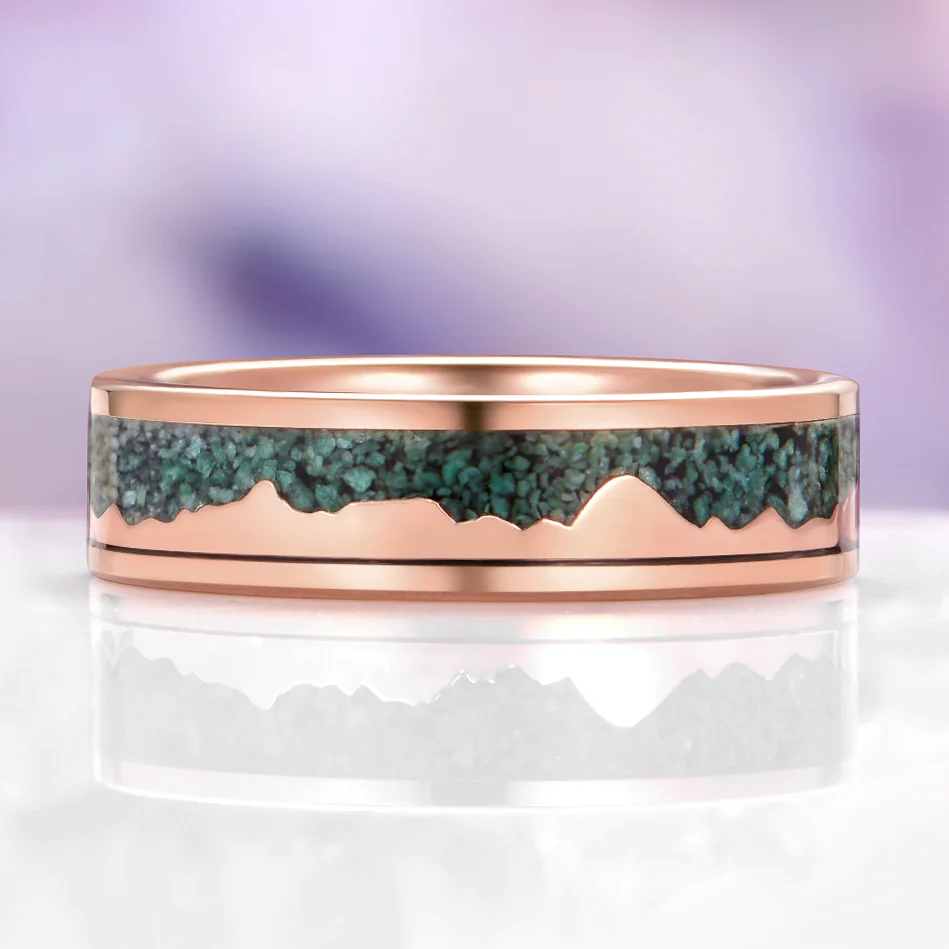 Mountain Range Green Moss Agate Couples Ring Set - Image 4