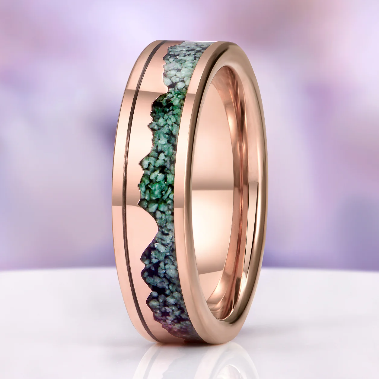 Mountain Range Green Moss Agate Couples Ring Set - Image 5