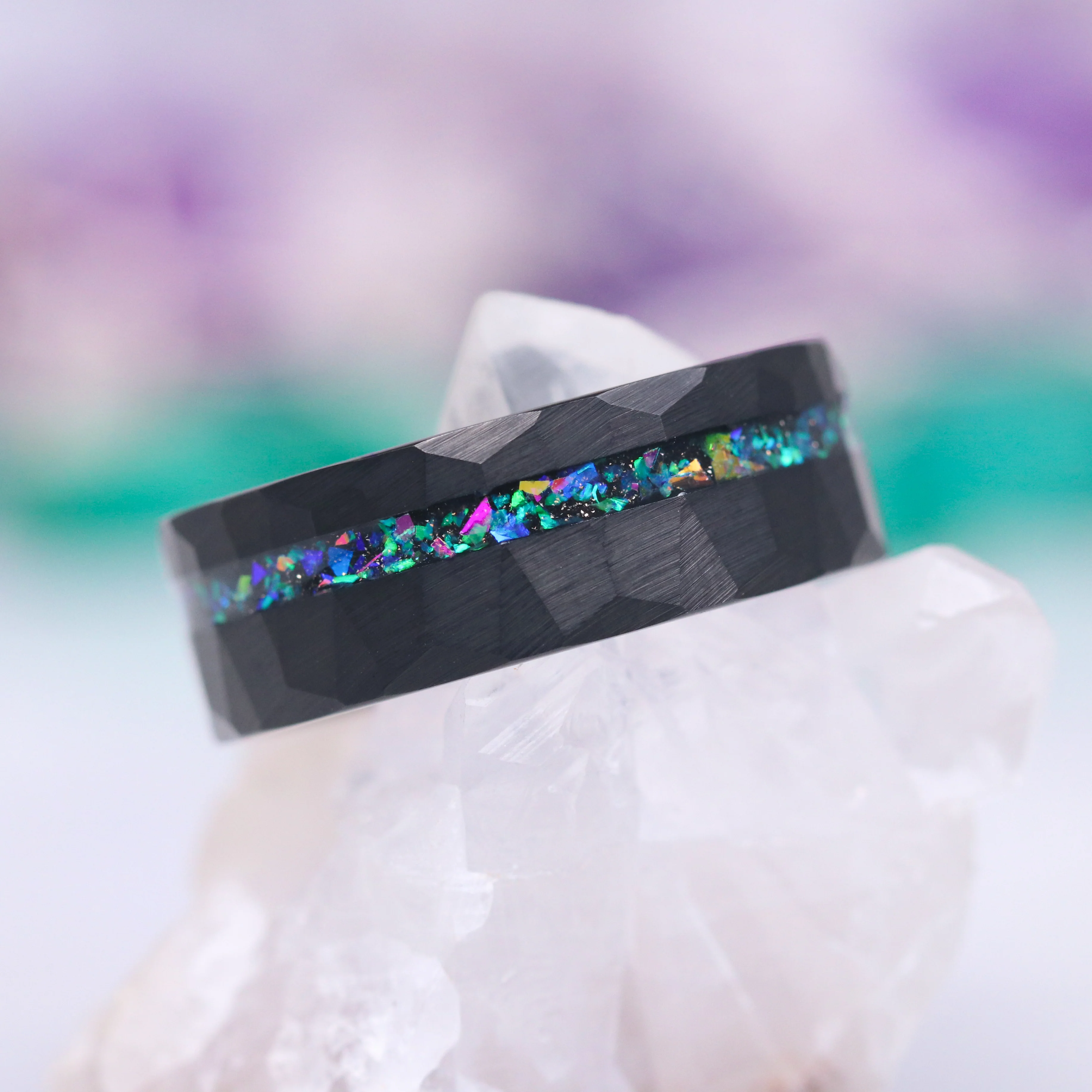 Mystic Topaz & Galaxy Opal Leaf Couples Ring Set - Image 2