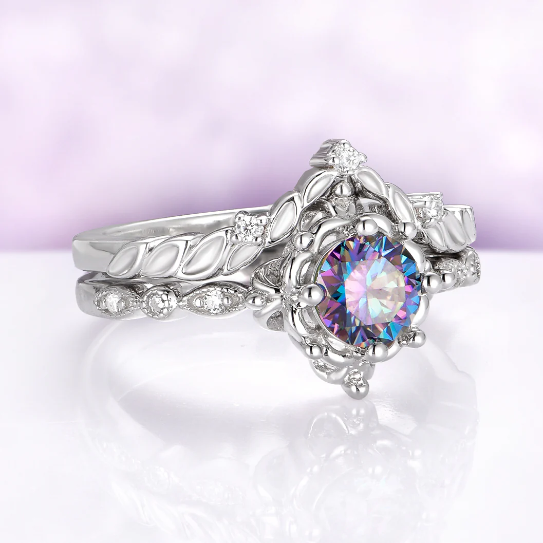 Mystical Fairy Rainbow Moissanite Couples Ring Set - Image 6