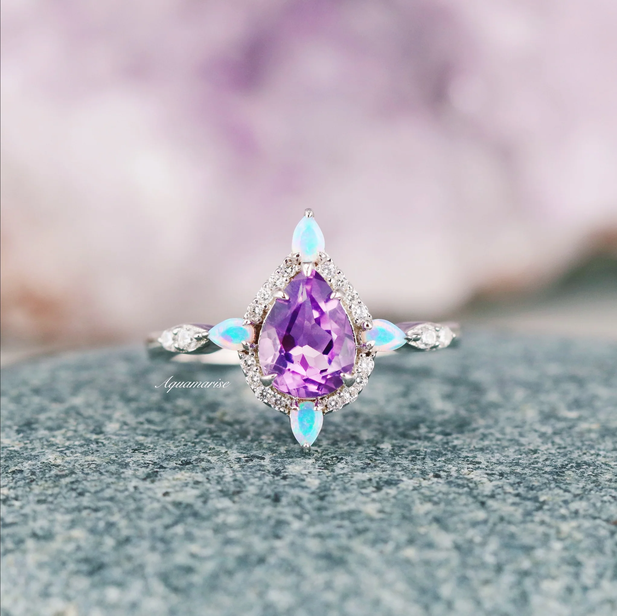Amethyst & Galaxy Fire Opal Couples Ring Set - Image 8
