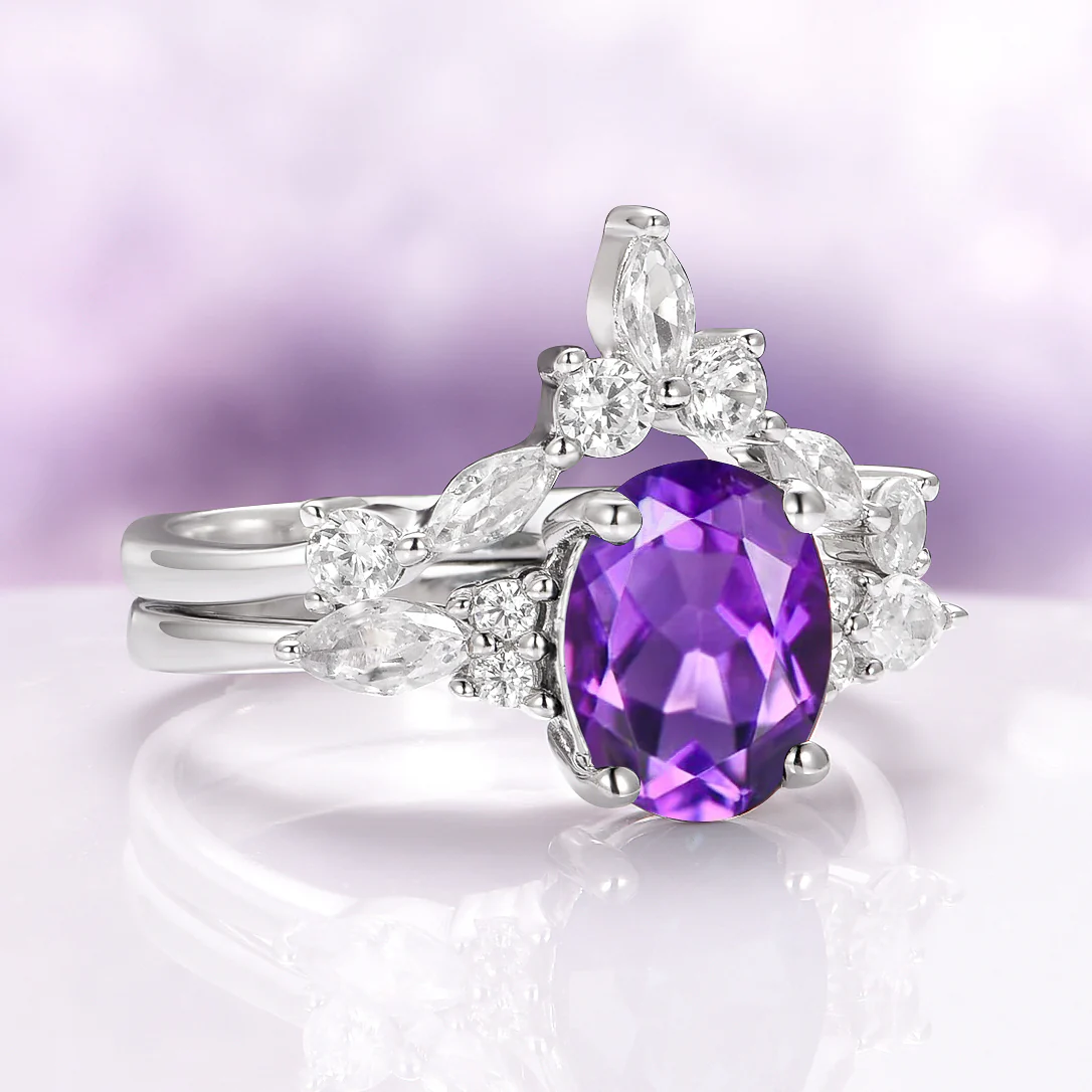 Evelyn Natural Amethyst Bridal Ring Set in Sterling Silver - Image 4