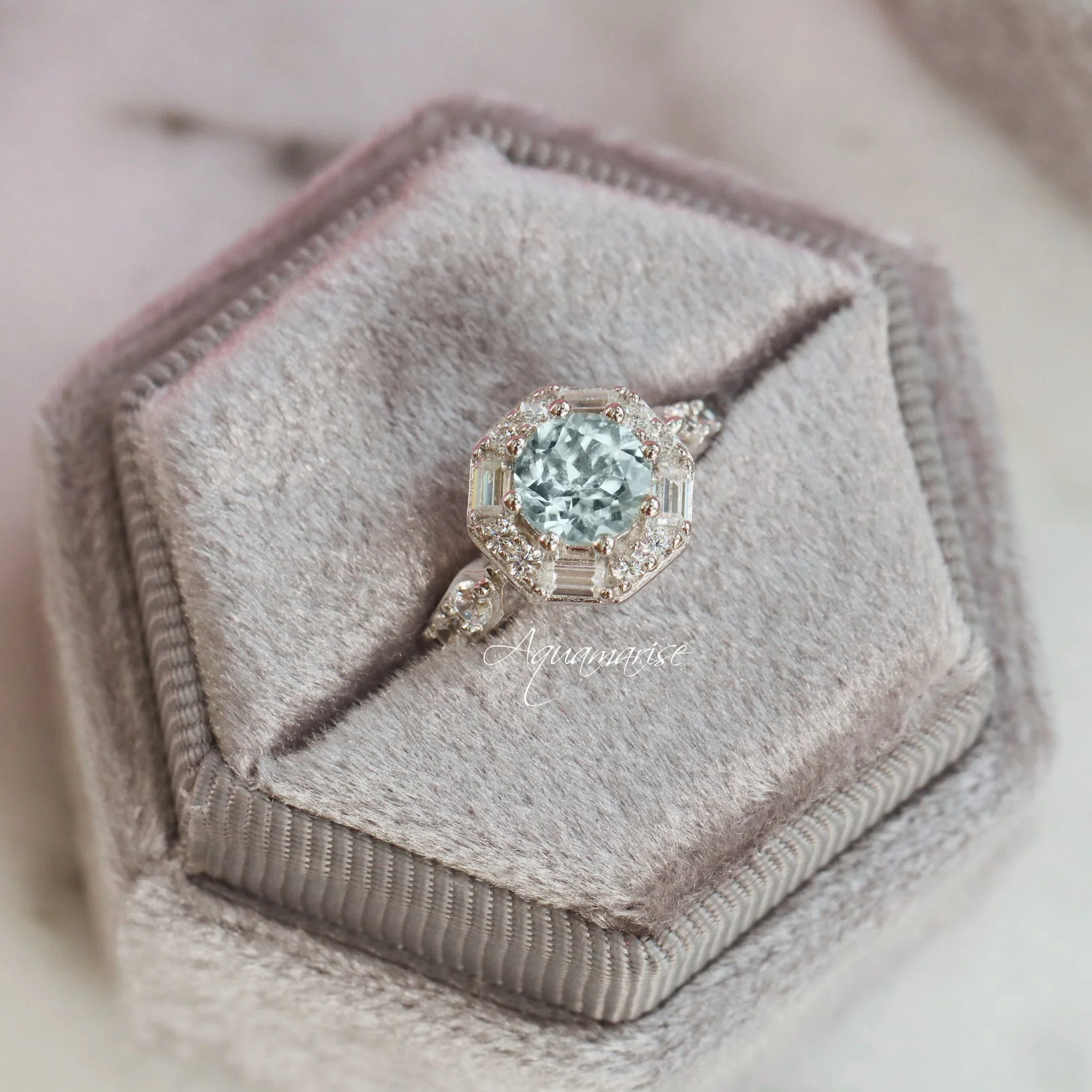 Hexagon Aquamarine Ring- Sterling Silver - Image 2