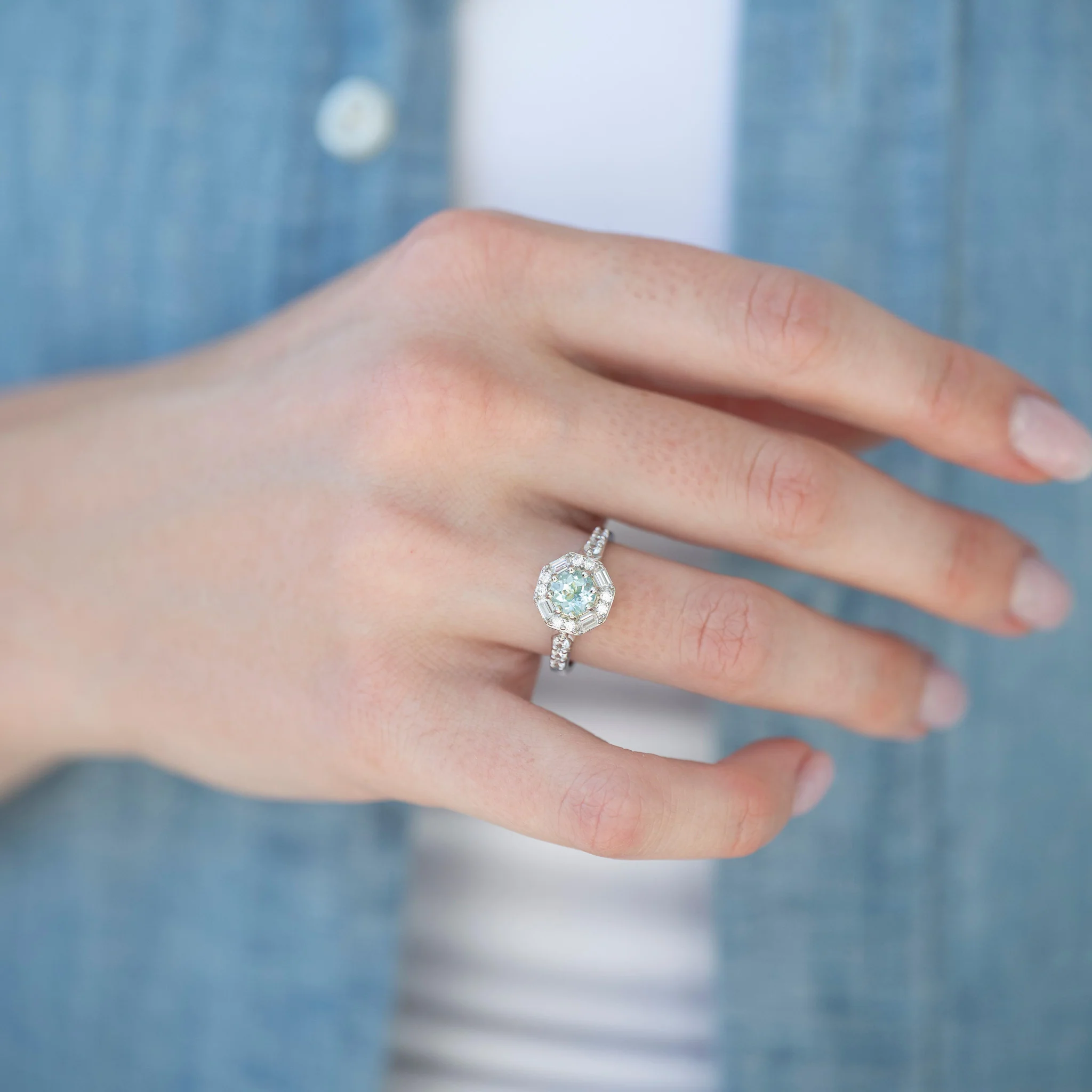 Hexagon Aquamarine Ring- Sterling Silver - Image 3