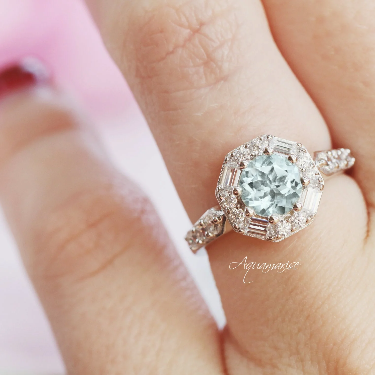 Hexagon Aquamarine Ring- Sterling Silver - Image 4