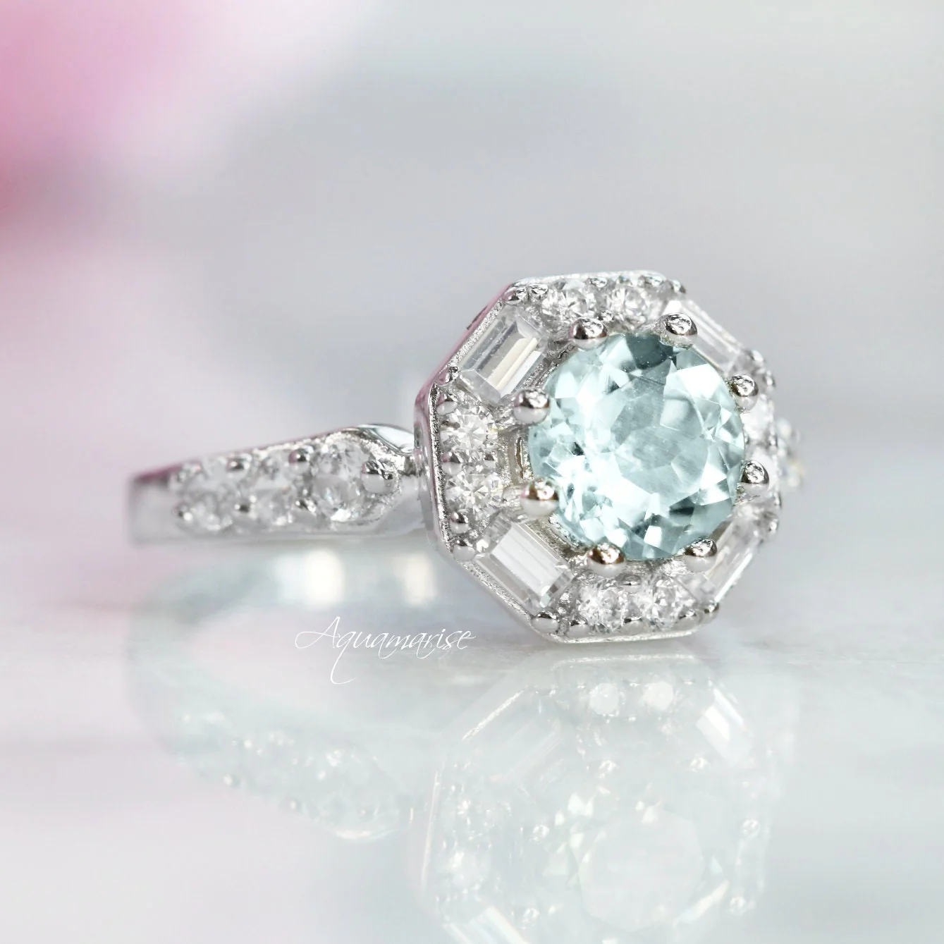 Hexagon Aquamarine Ring- Sterling Silver - Image 5