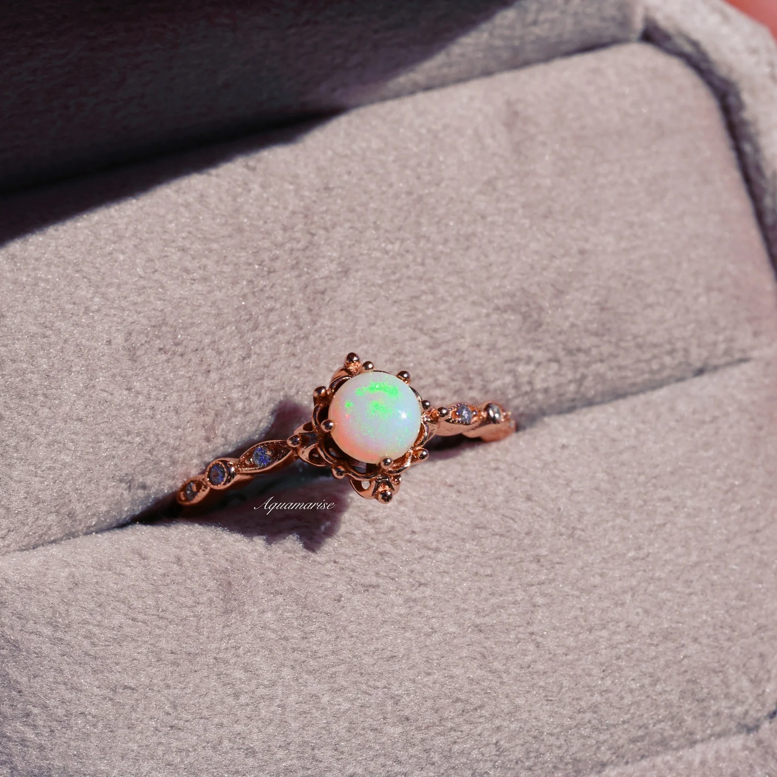Natural Australian Opal Engagement Ring in 14K Rose Gold Vermeil - Image 4