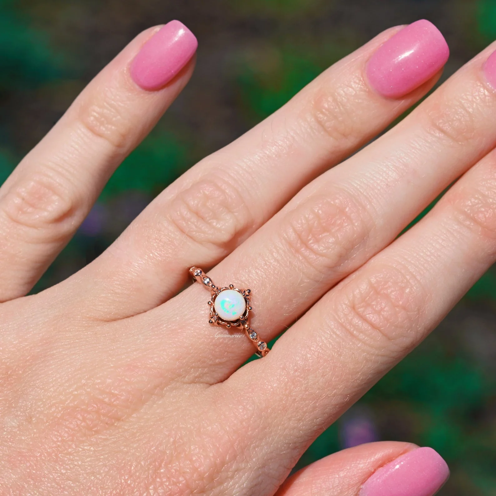 Natural Australian Opal Engagement Ring in 14K Rose Gold Vermeil - Image 6